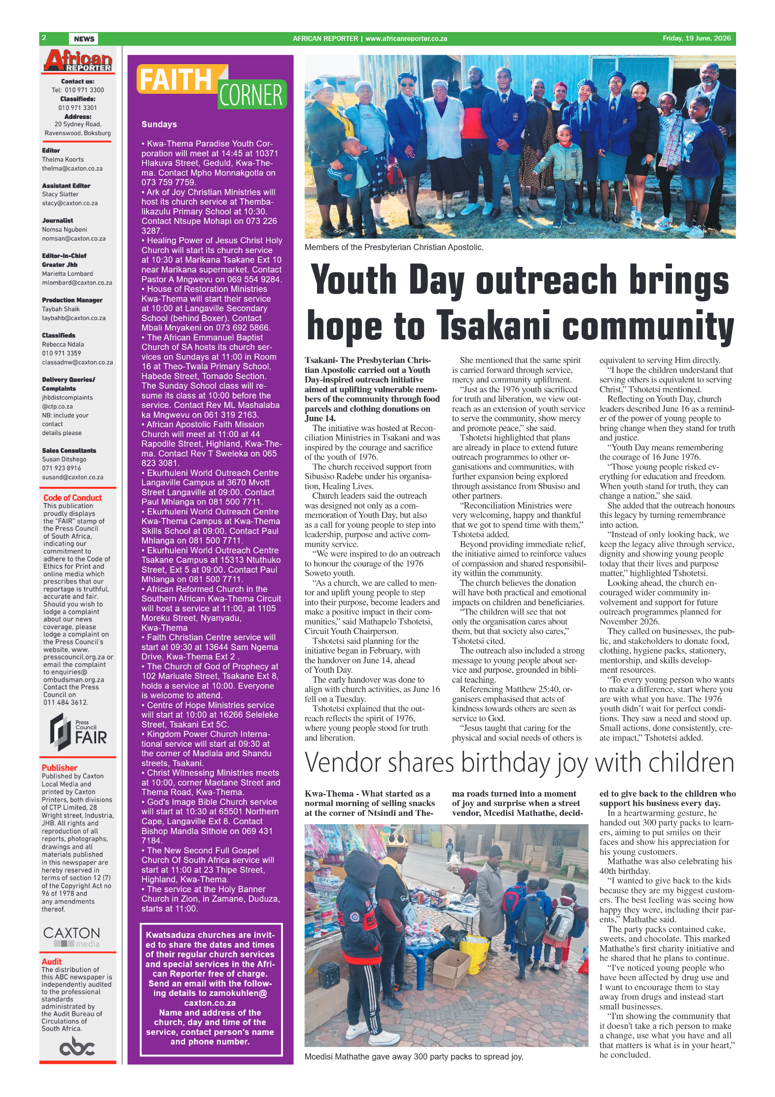 African Reporter 19 June 2026 page 2