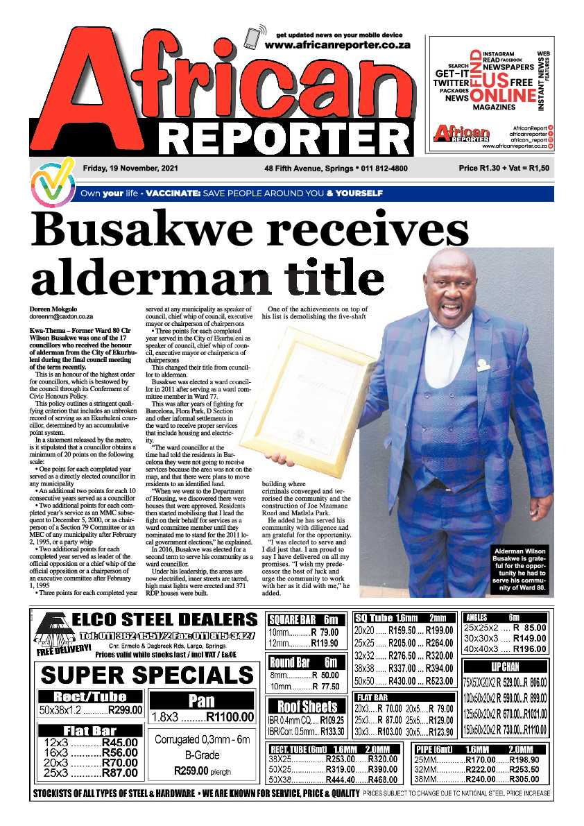 African Reporter 19 November 2021 page 1