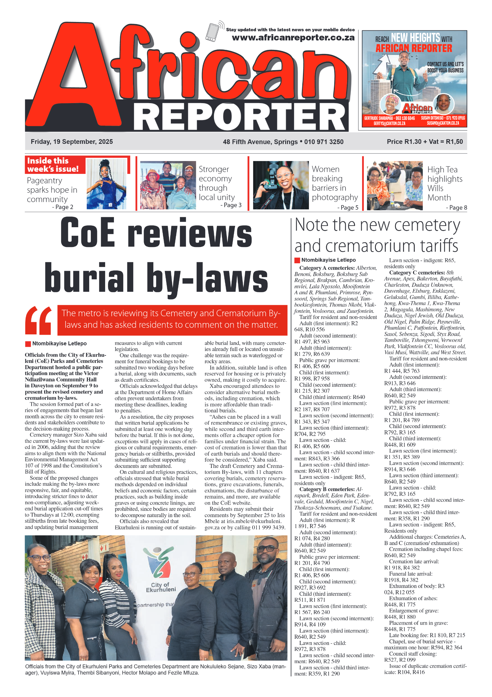 African Reporter 19 September 2025 page 1