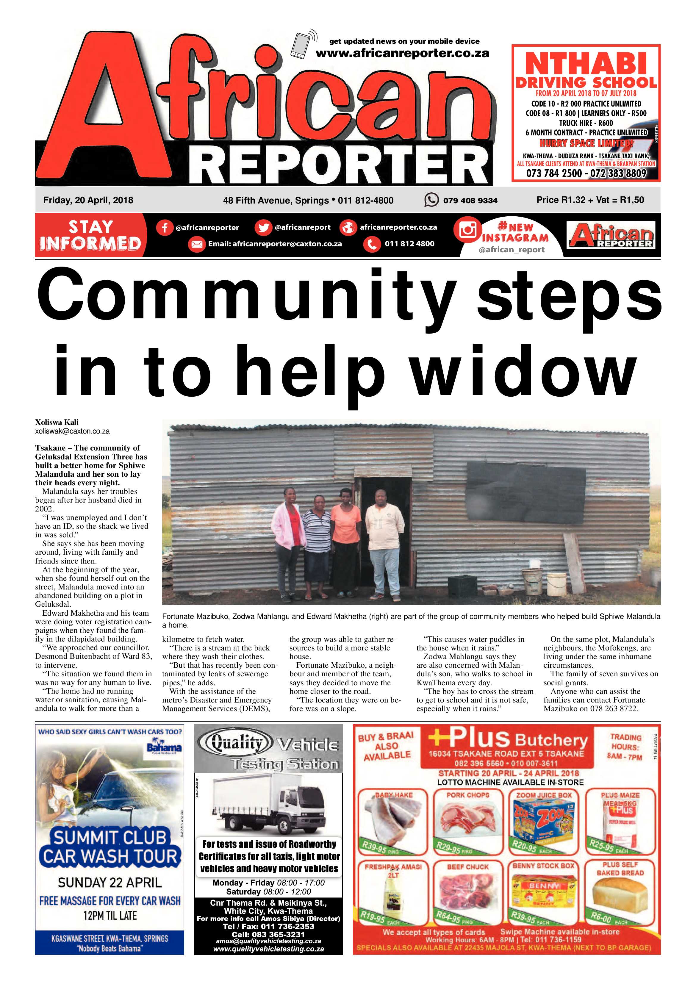 African Reporter 20 April 2018 page 1