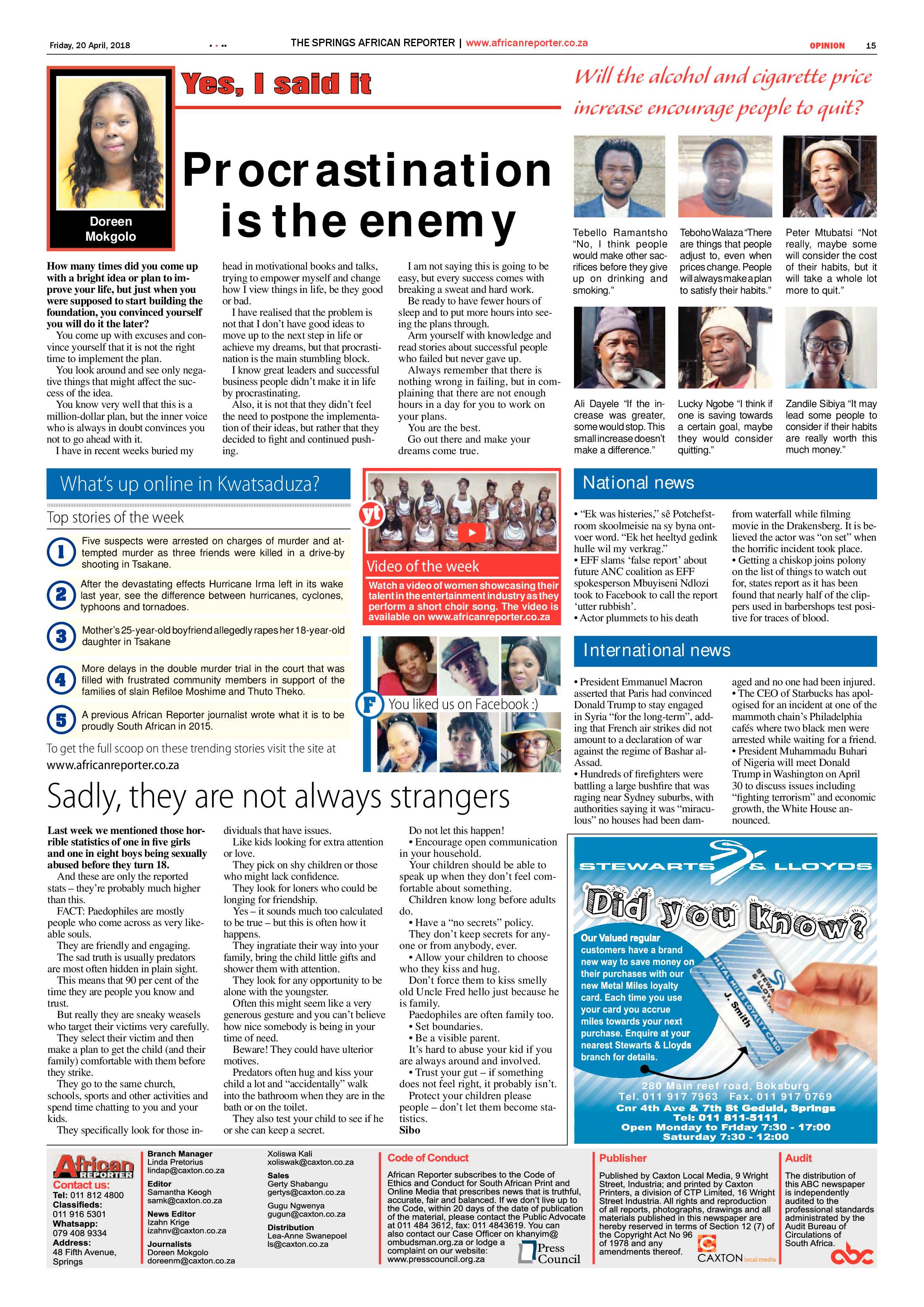 African Reporter 20 April 2018 page 15