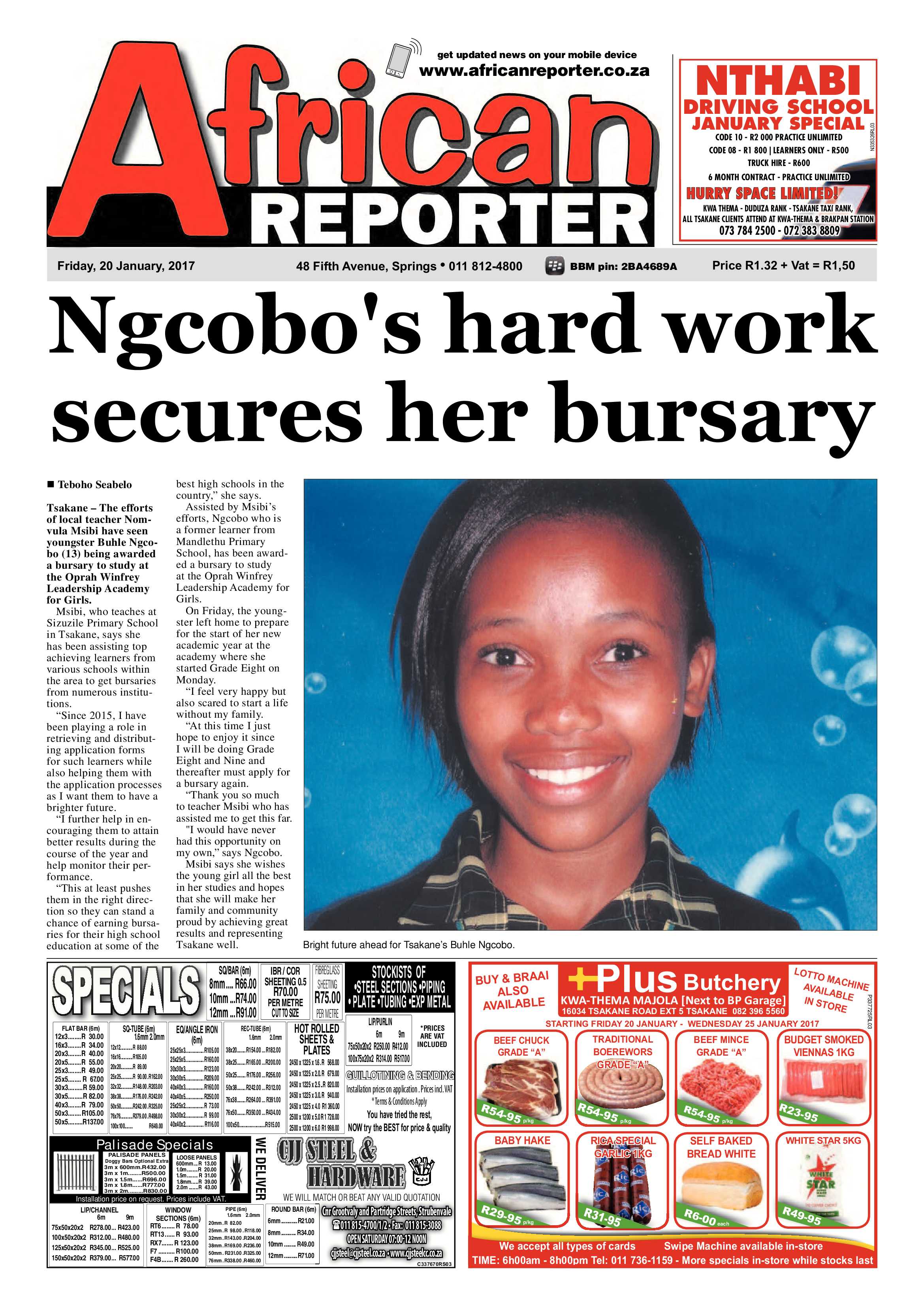 African Reporter 20 January 2017 page 1