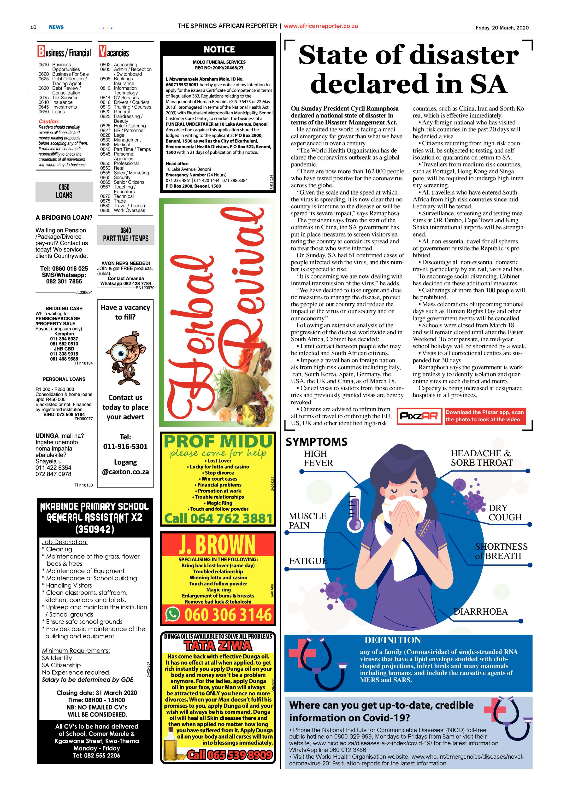 African Reporter 20 March 2020 page 10