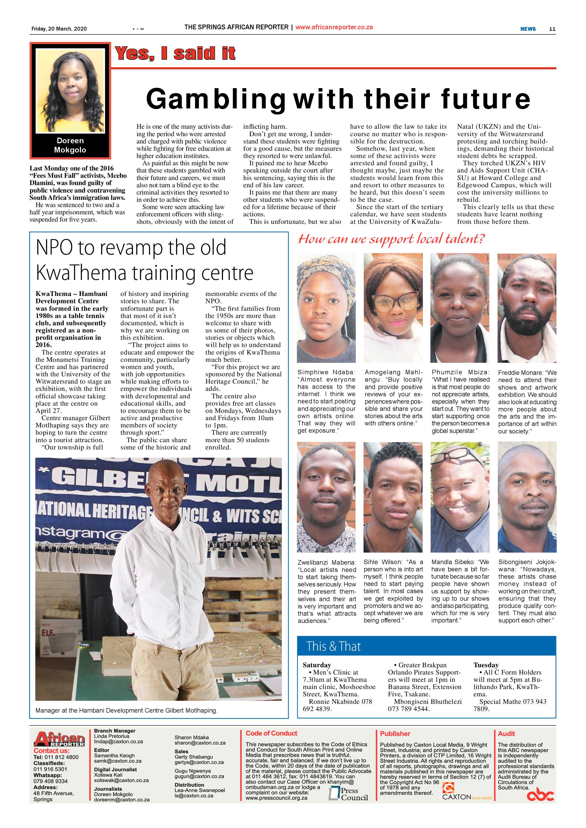 African Reporter 20 March 2020 page 11