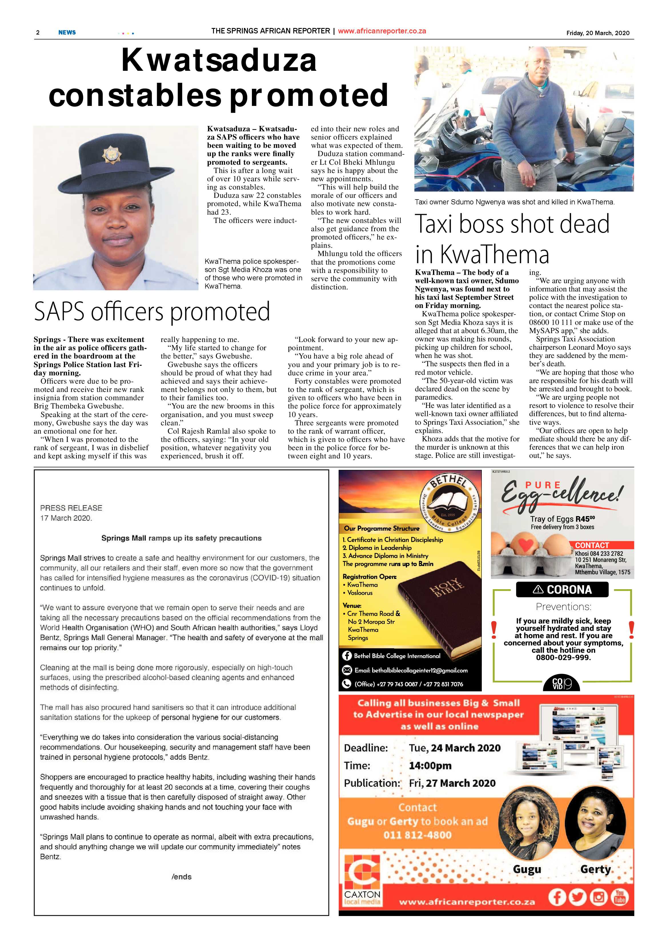 African Reporter 20 March 2020 page 2