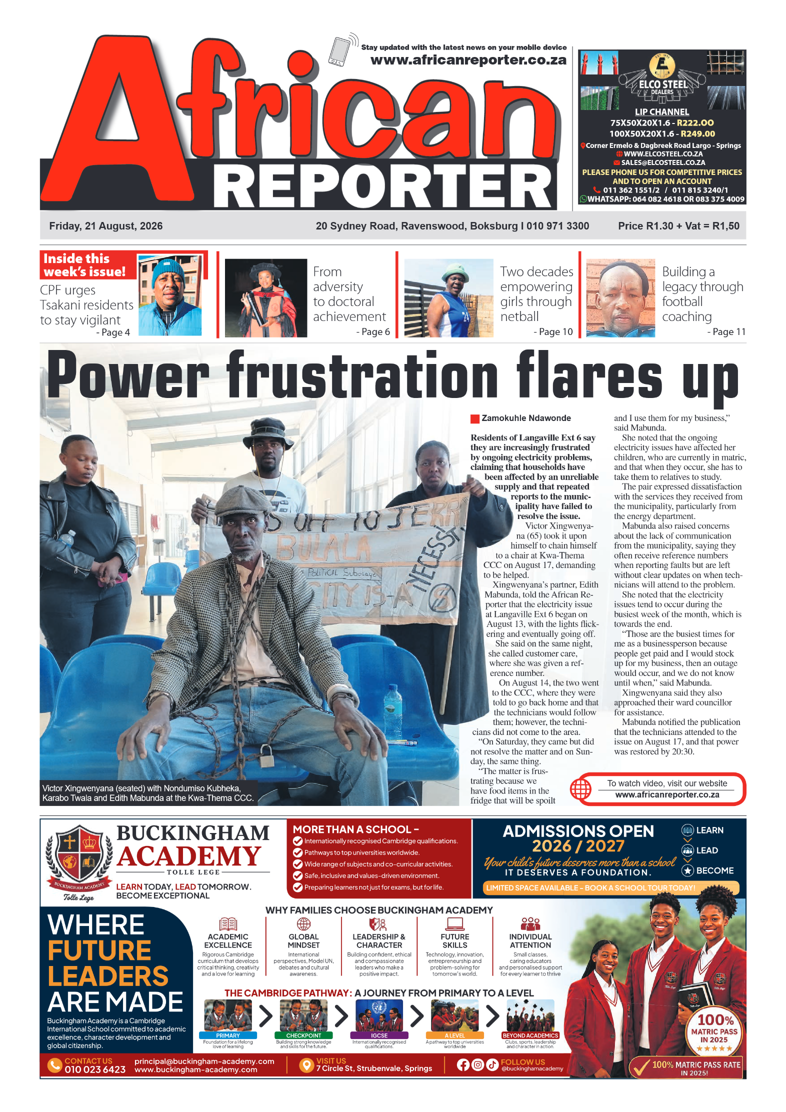 African Reporter 21 August 2026 page 1