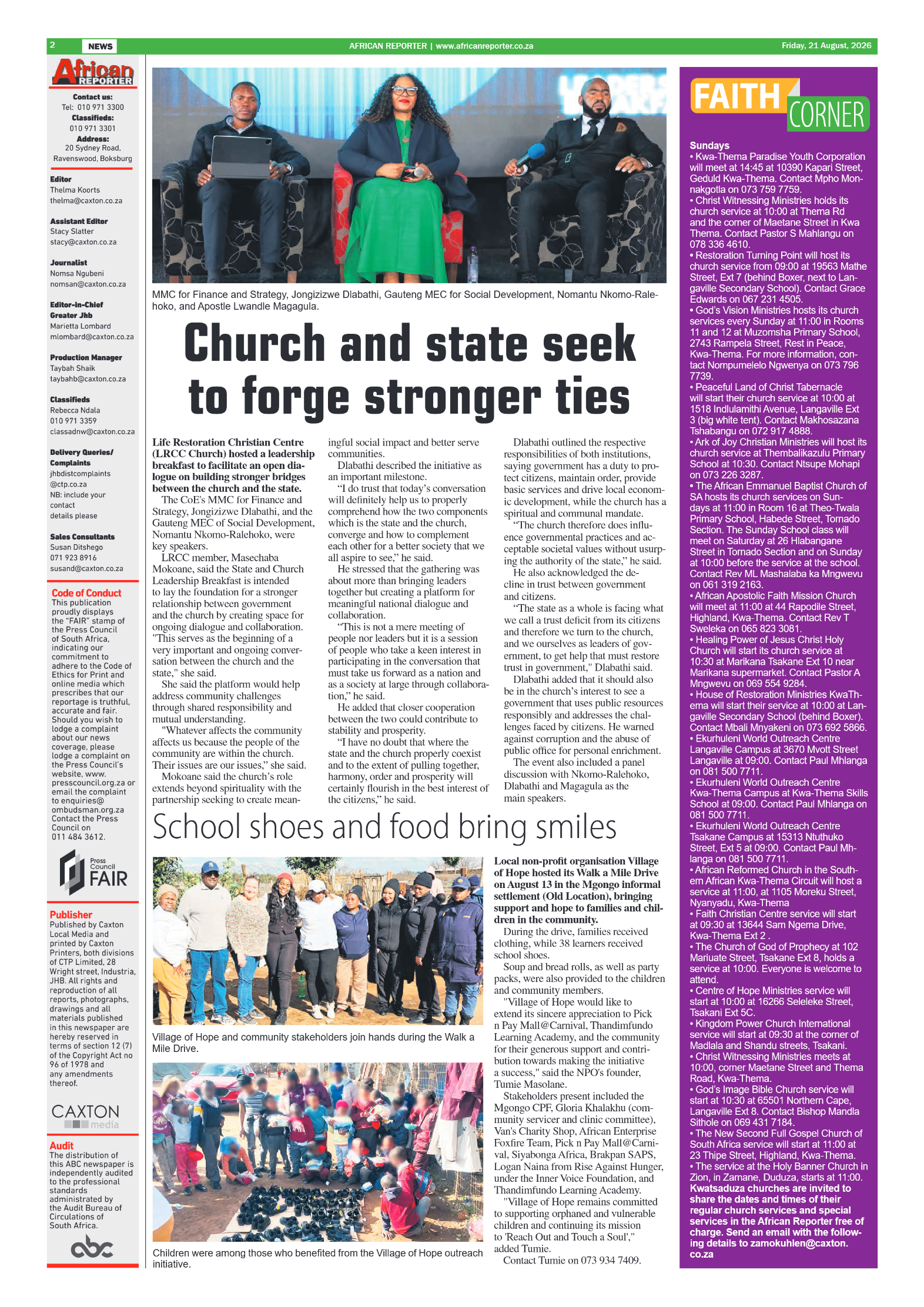 African Reporter 21 August 2026 page 2