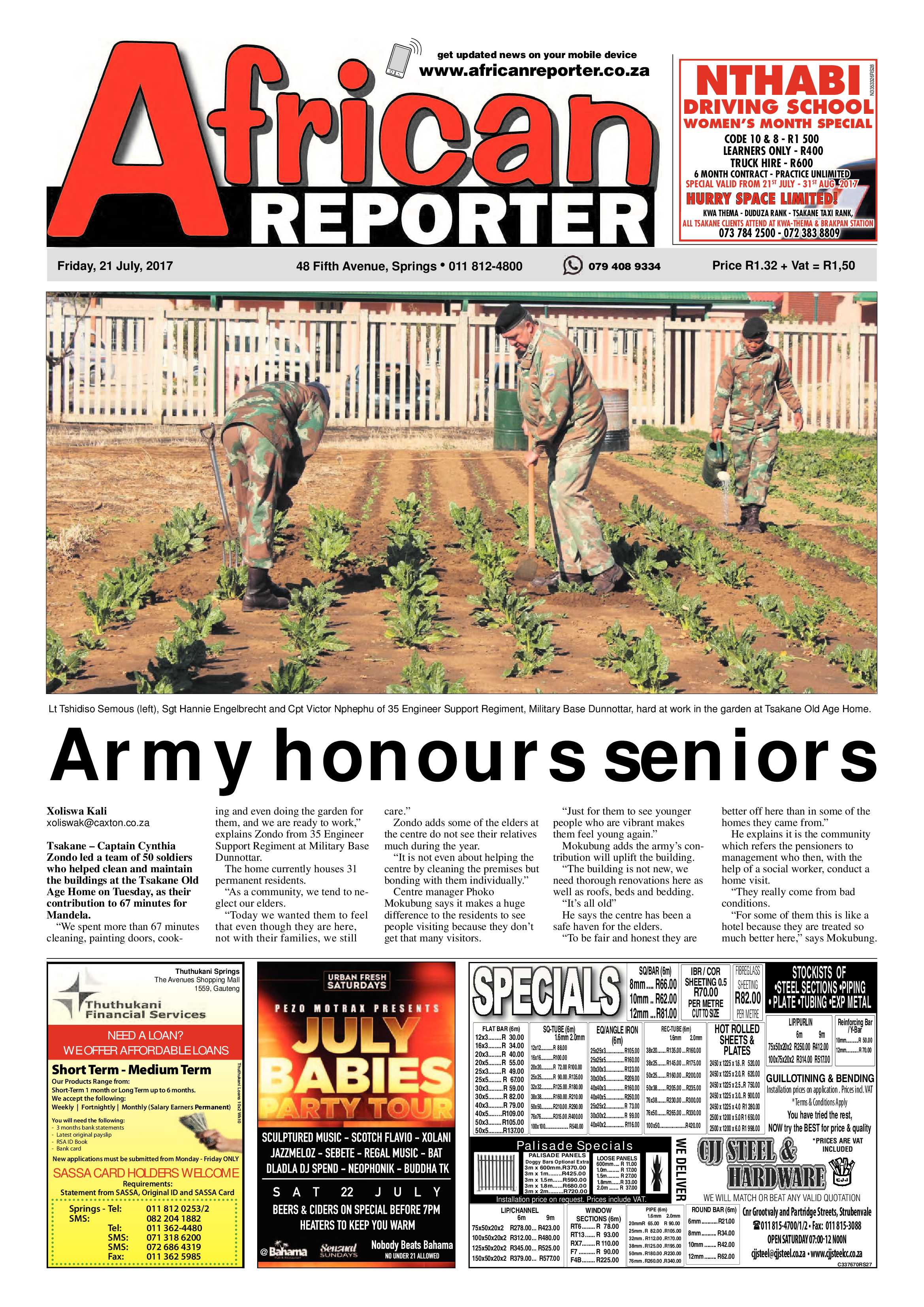African Reporter 21 July 2017 page 1