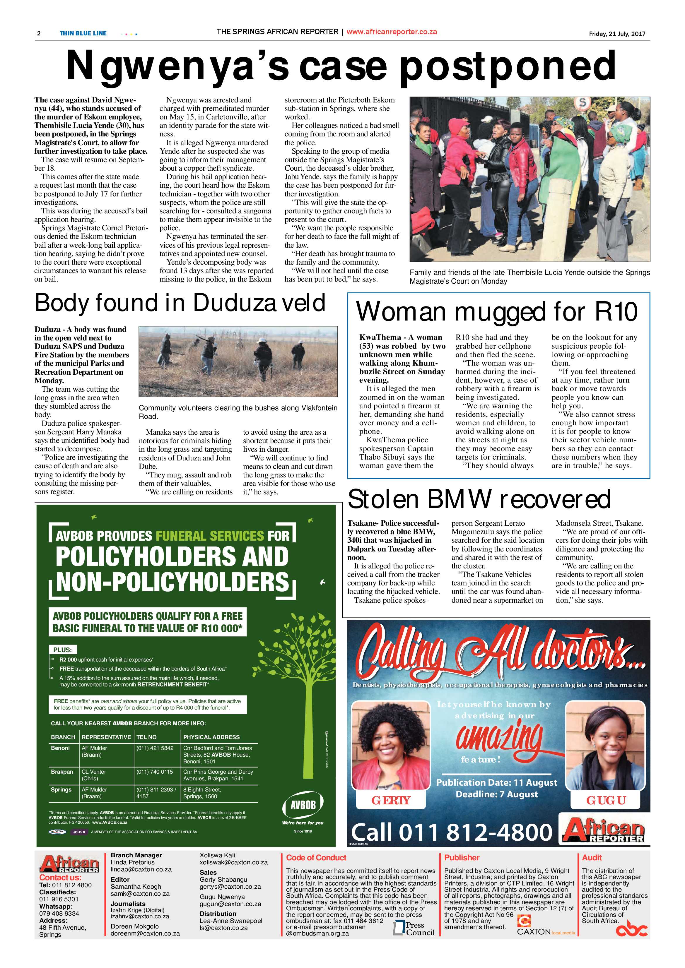 African Reporter 21 July 2017 page 2