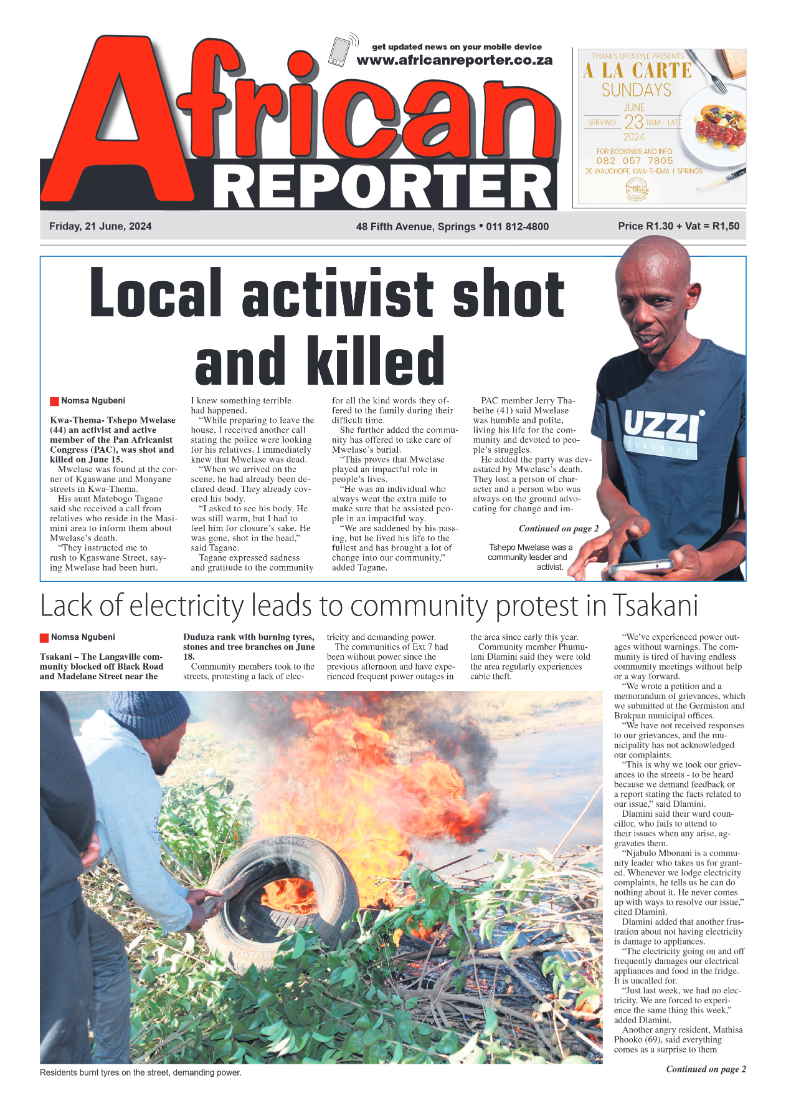 African Reporter 21 June 2024 page 1