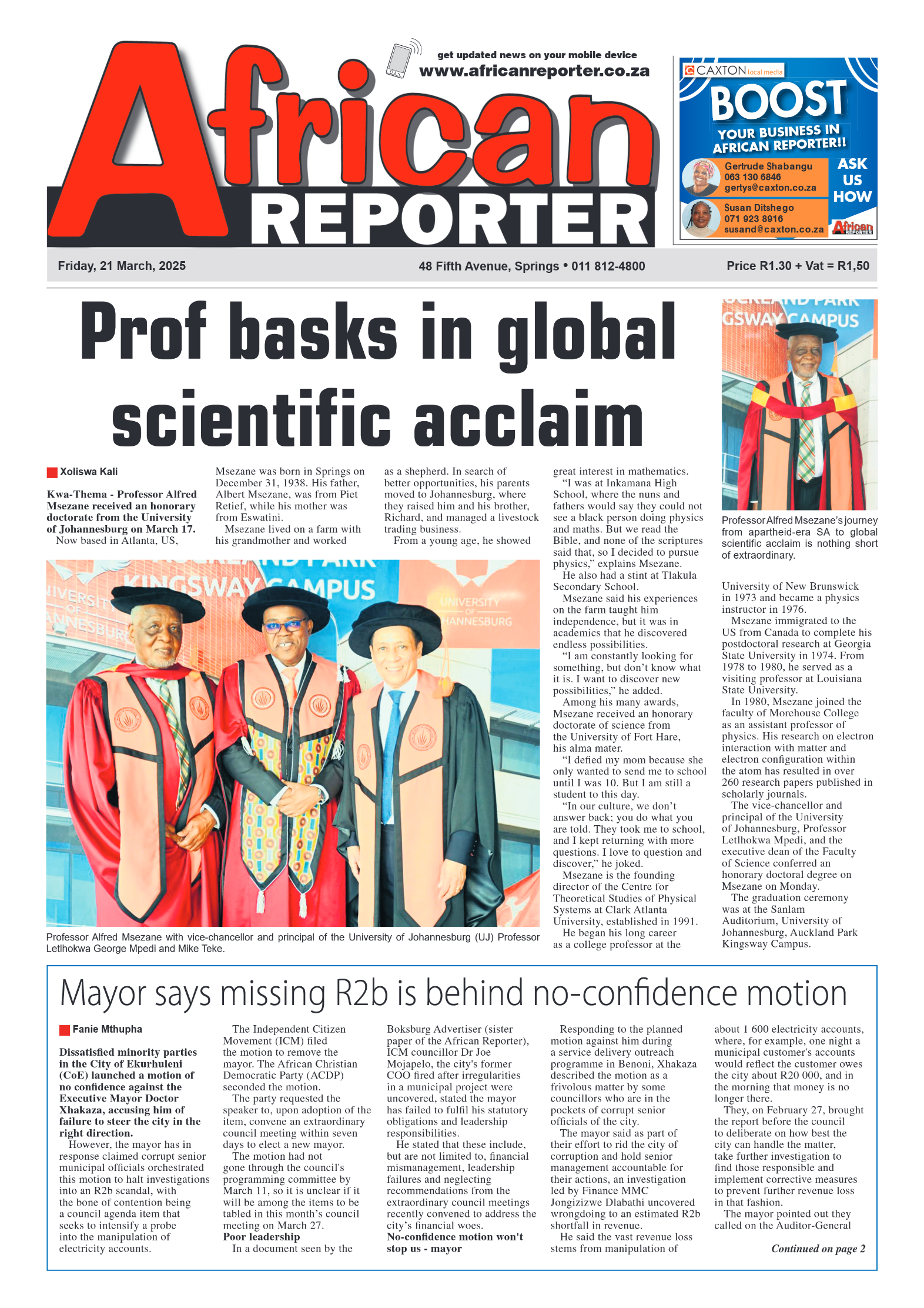 African Reporter 21 March 2025 page 1