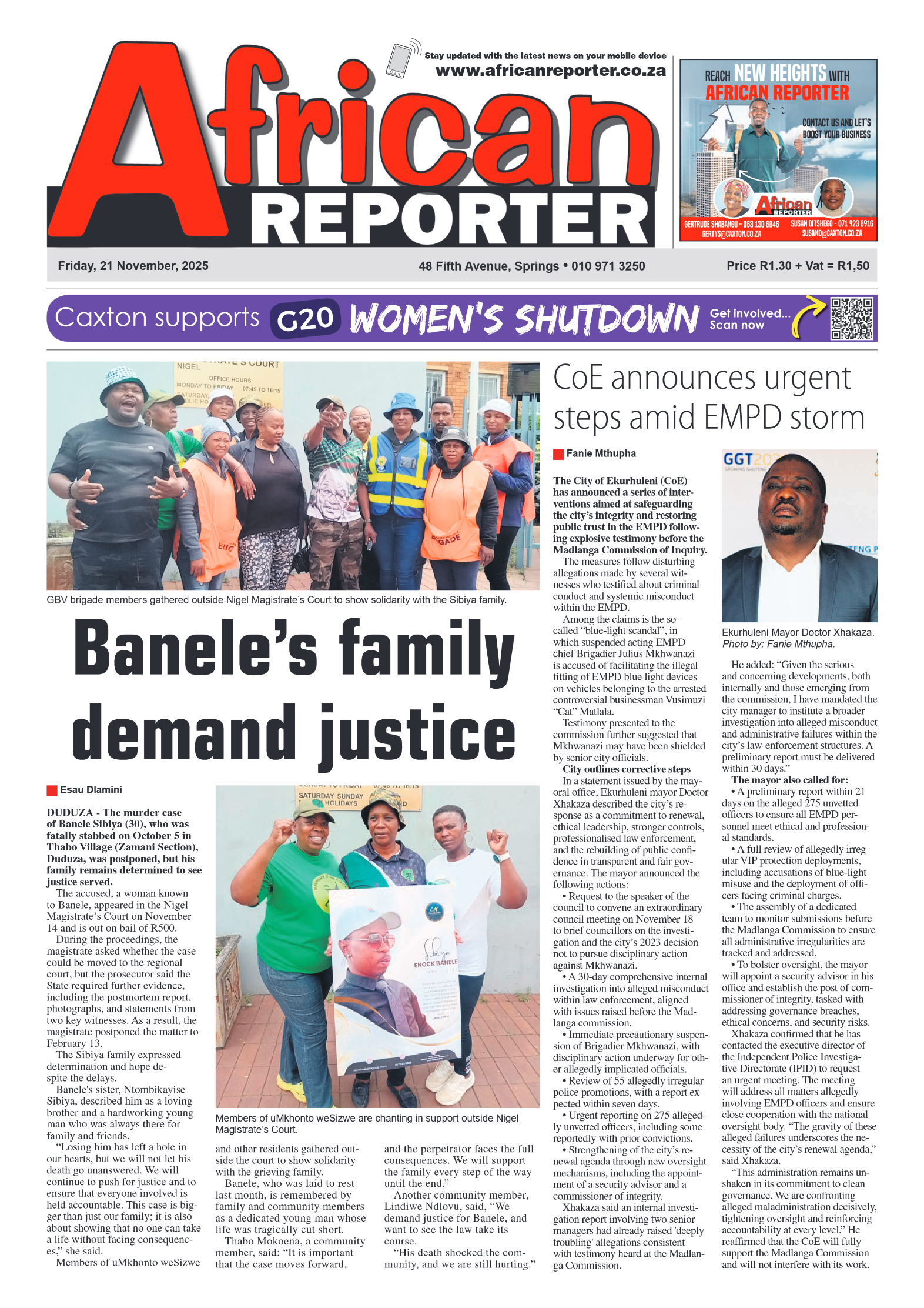 African Reporter 21 November 2025 page 1