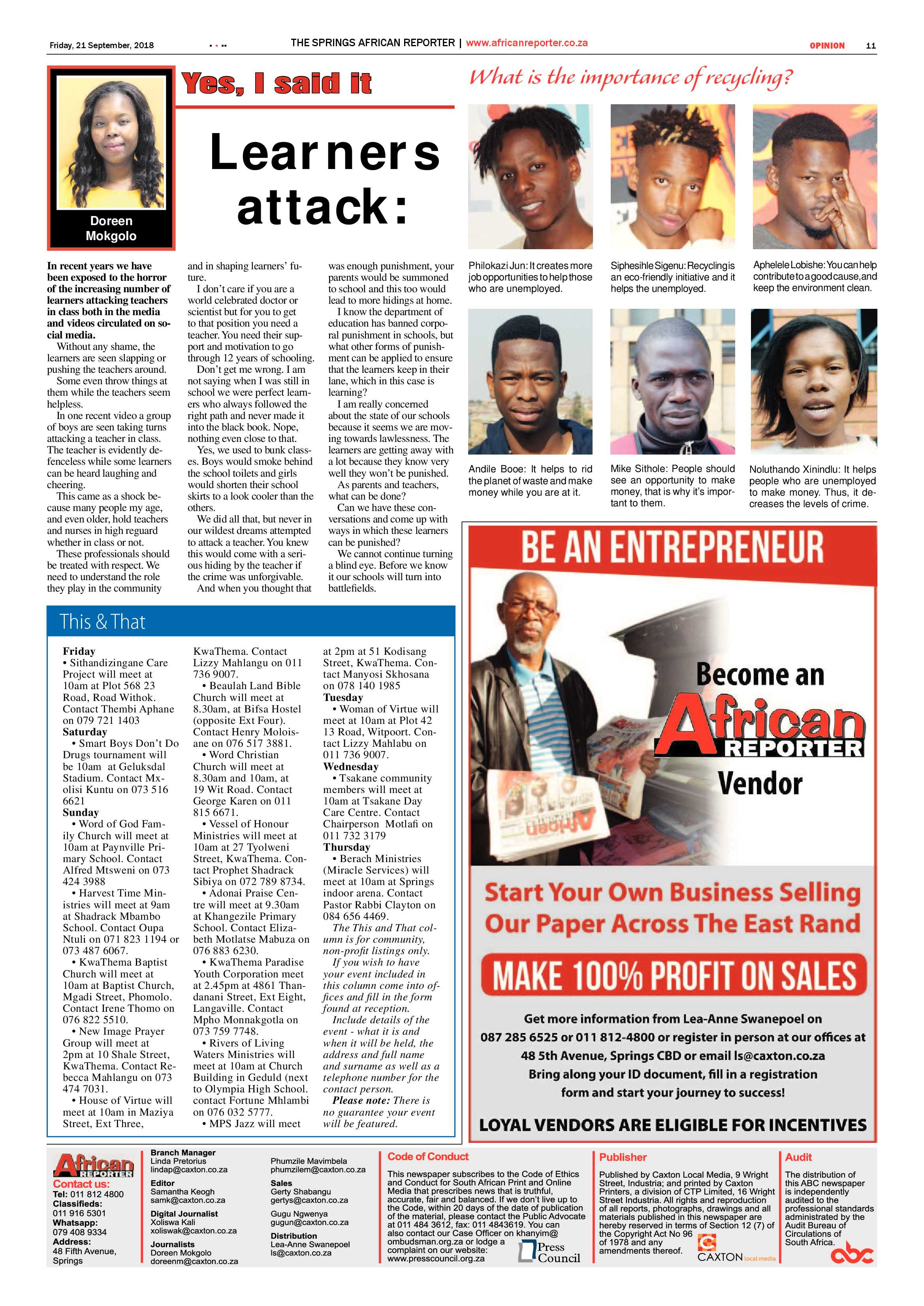 African Reporter 21 September 2018 page 11