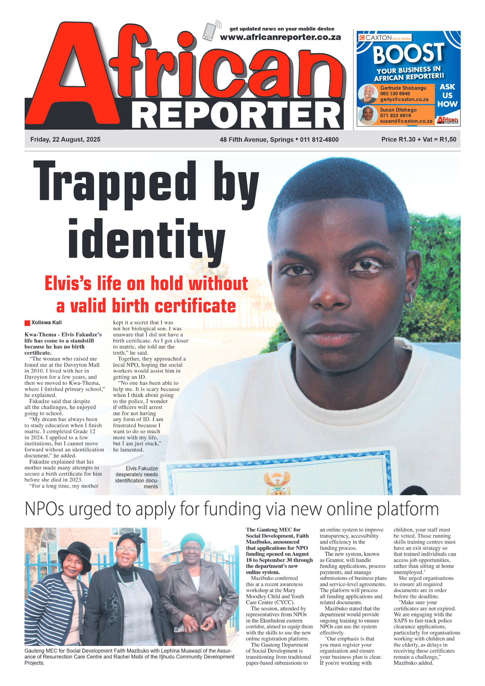 African Reporter 22 August 2025 page 1