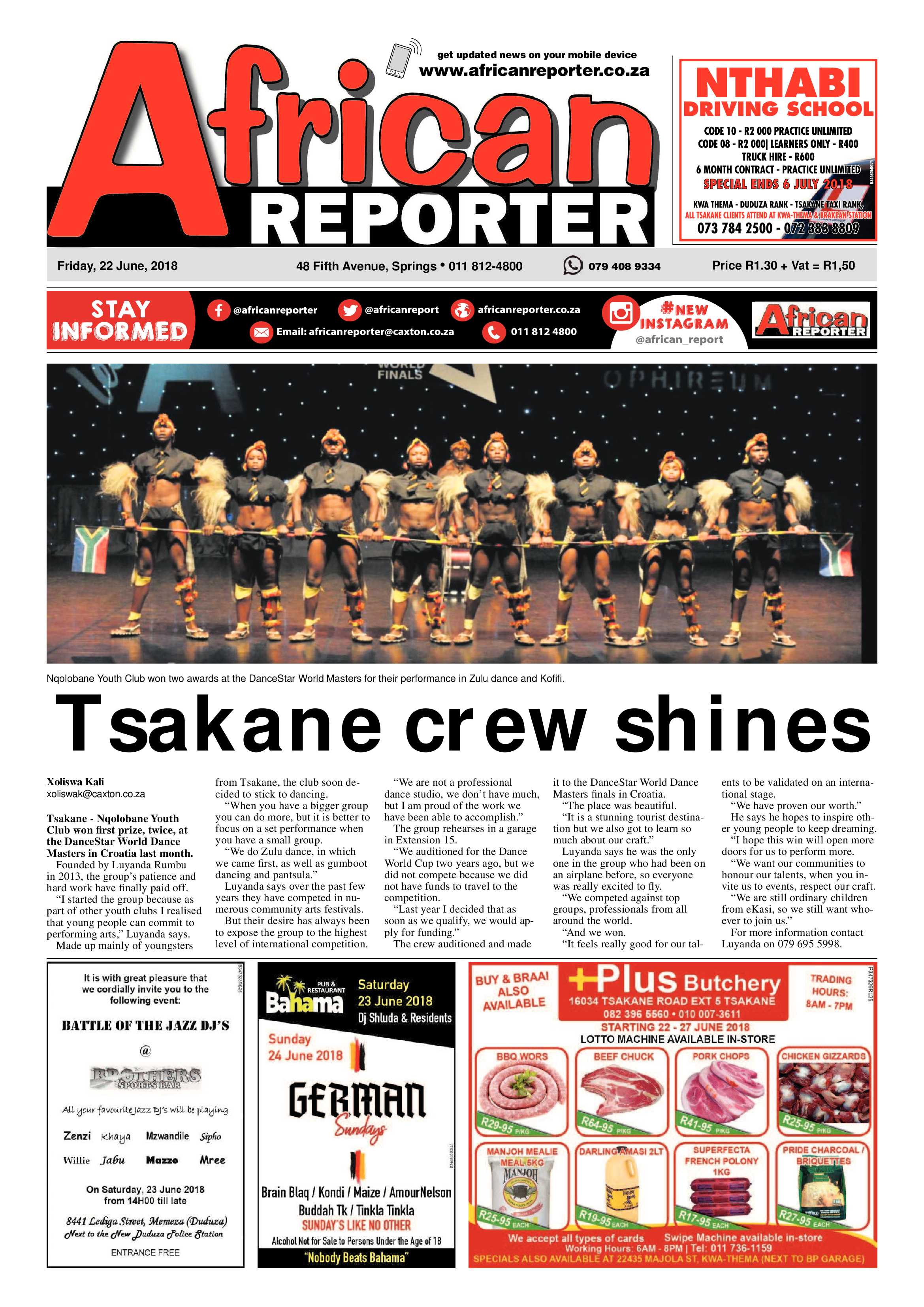 African Reporter 22 June 2018 page 1