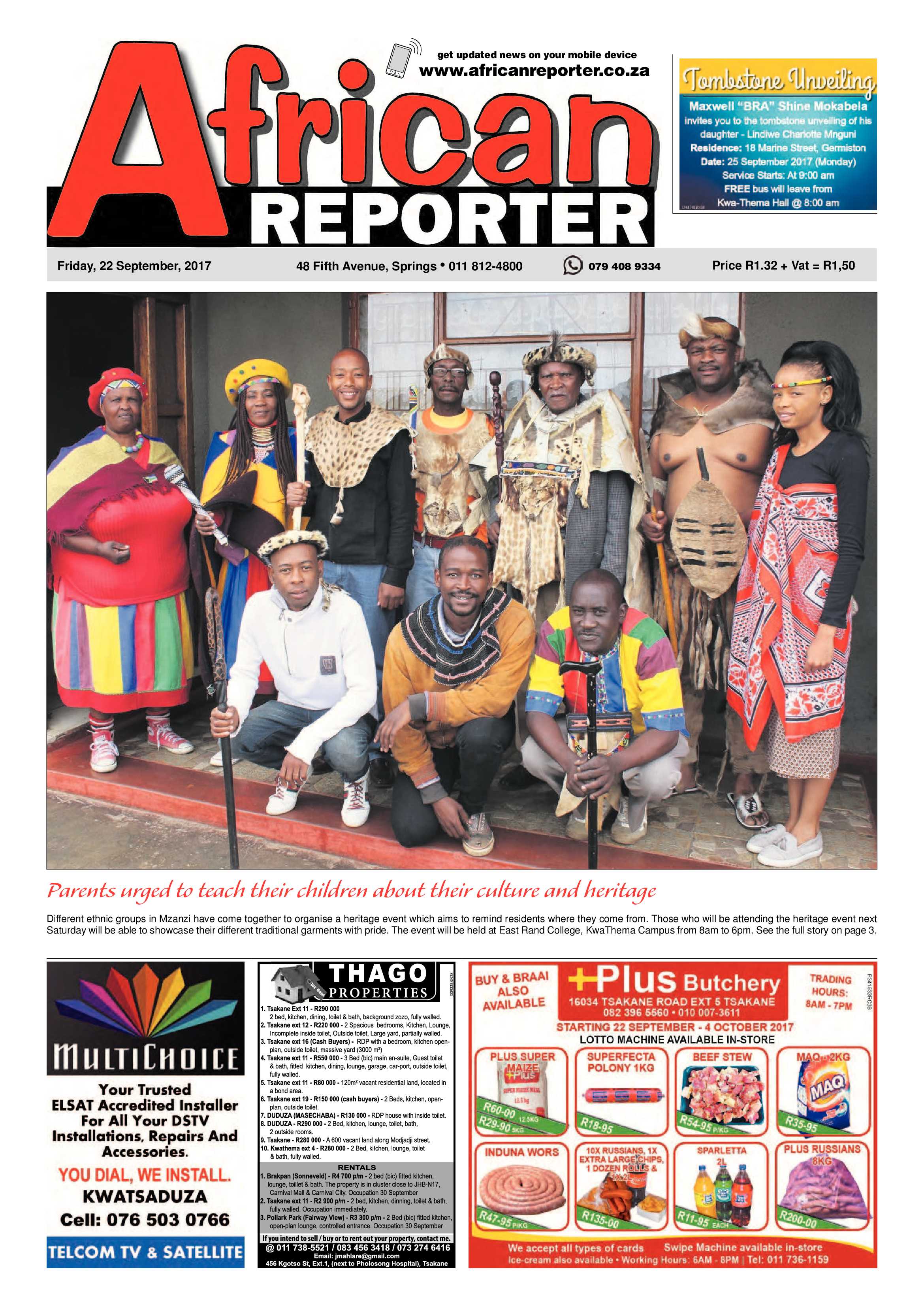 African Reporter 22 September 2017 page 1