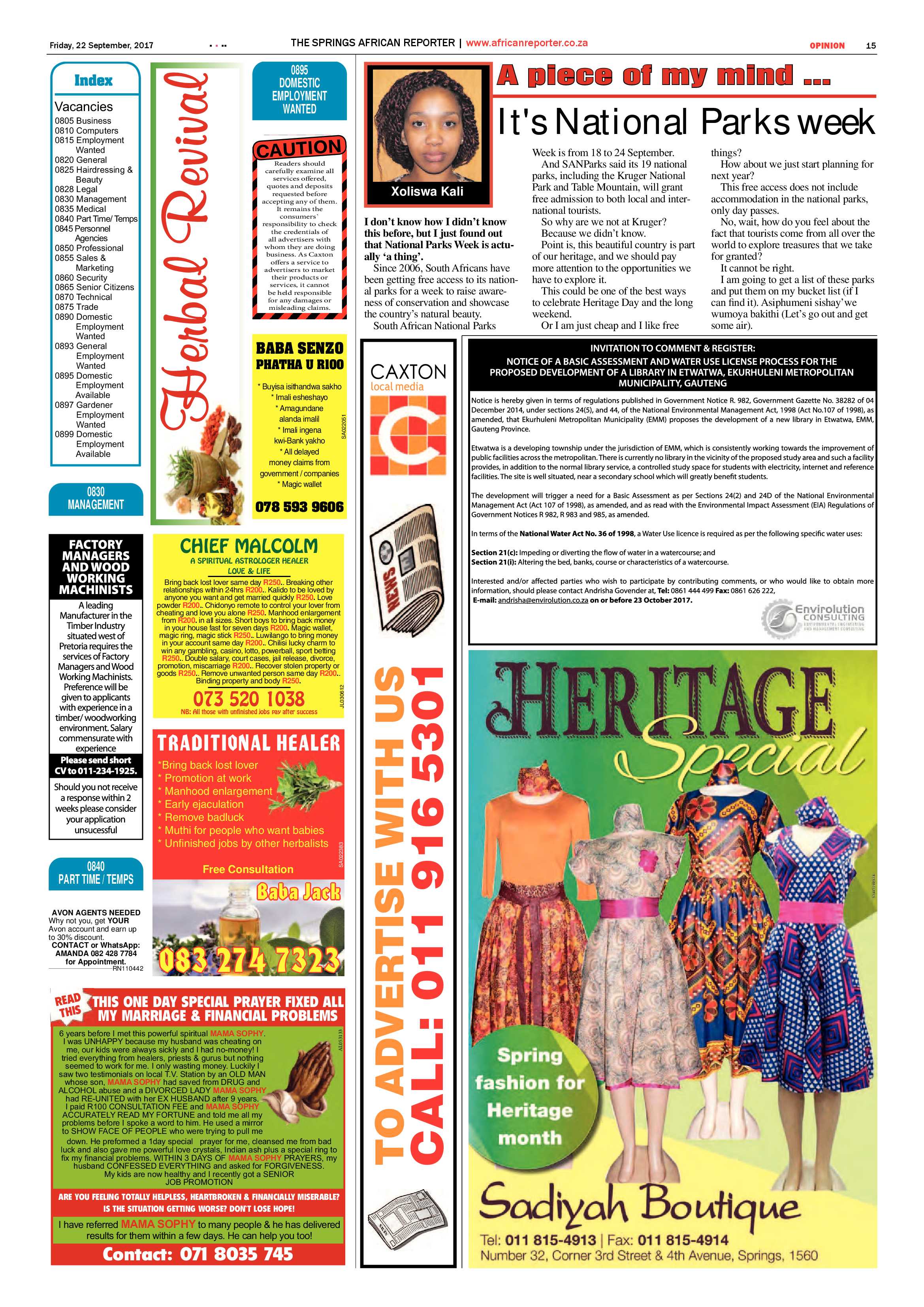 African Reporter 22 September 2017 page 15