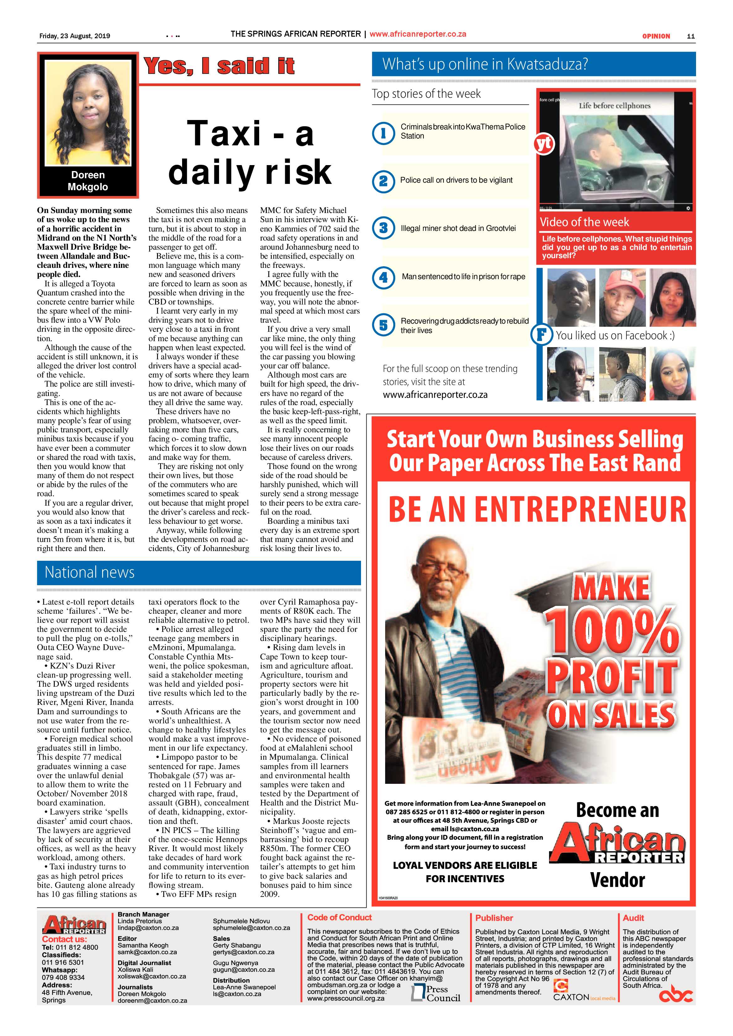 African Reporter 23 August 2019 page 11