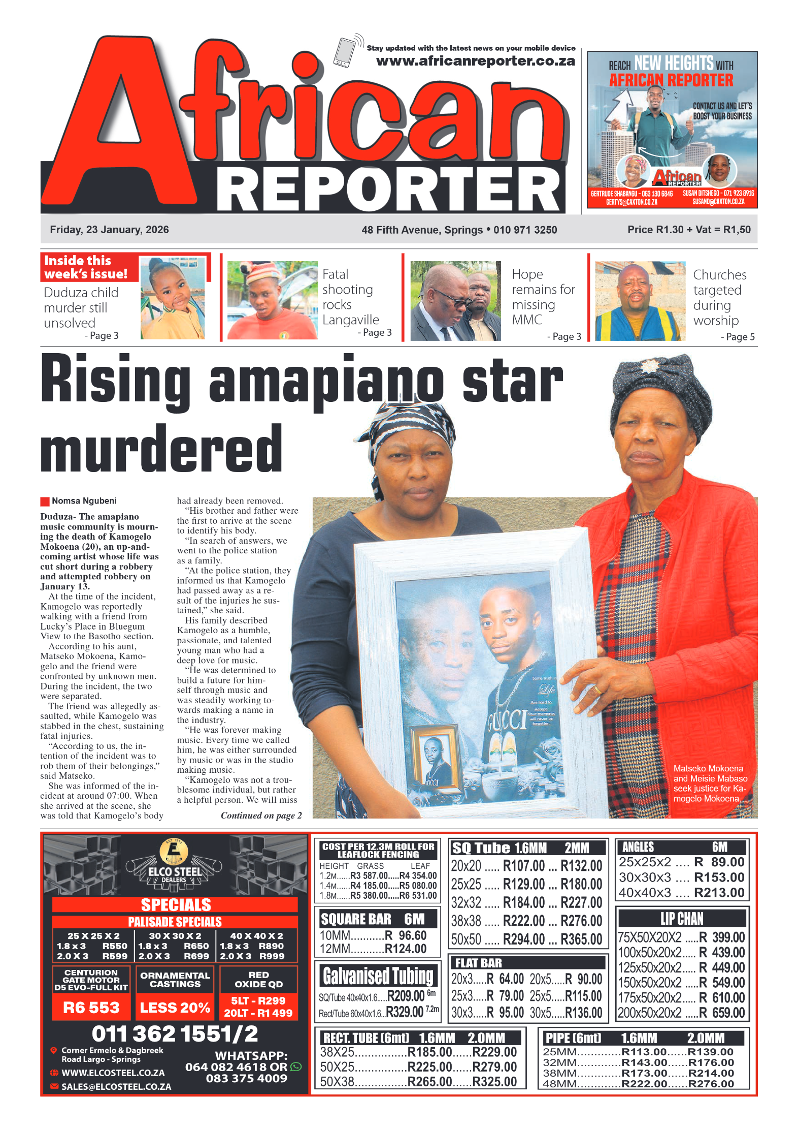 African Reporter 23 January 2026 page 1