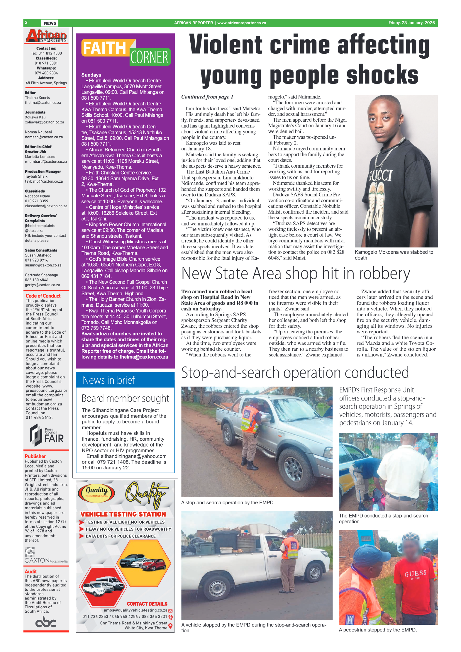 African Reporter 23 January 2026 page 2