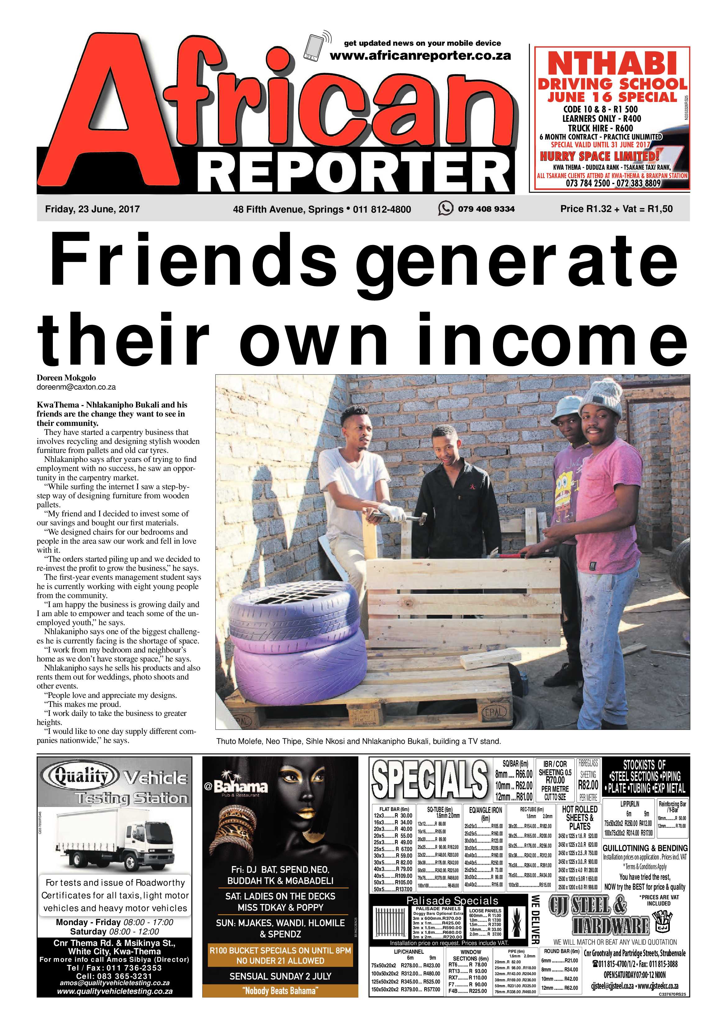 African Reporter 23 June 2017 page 1