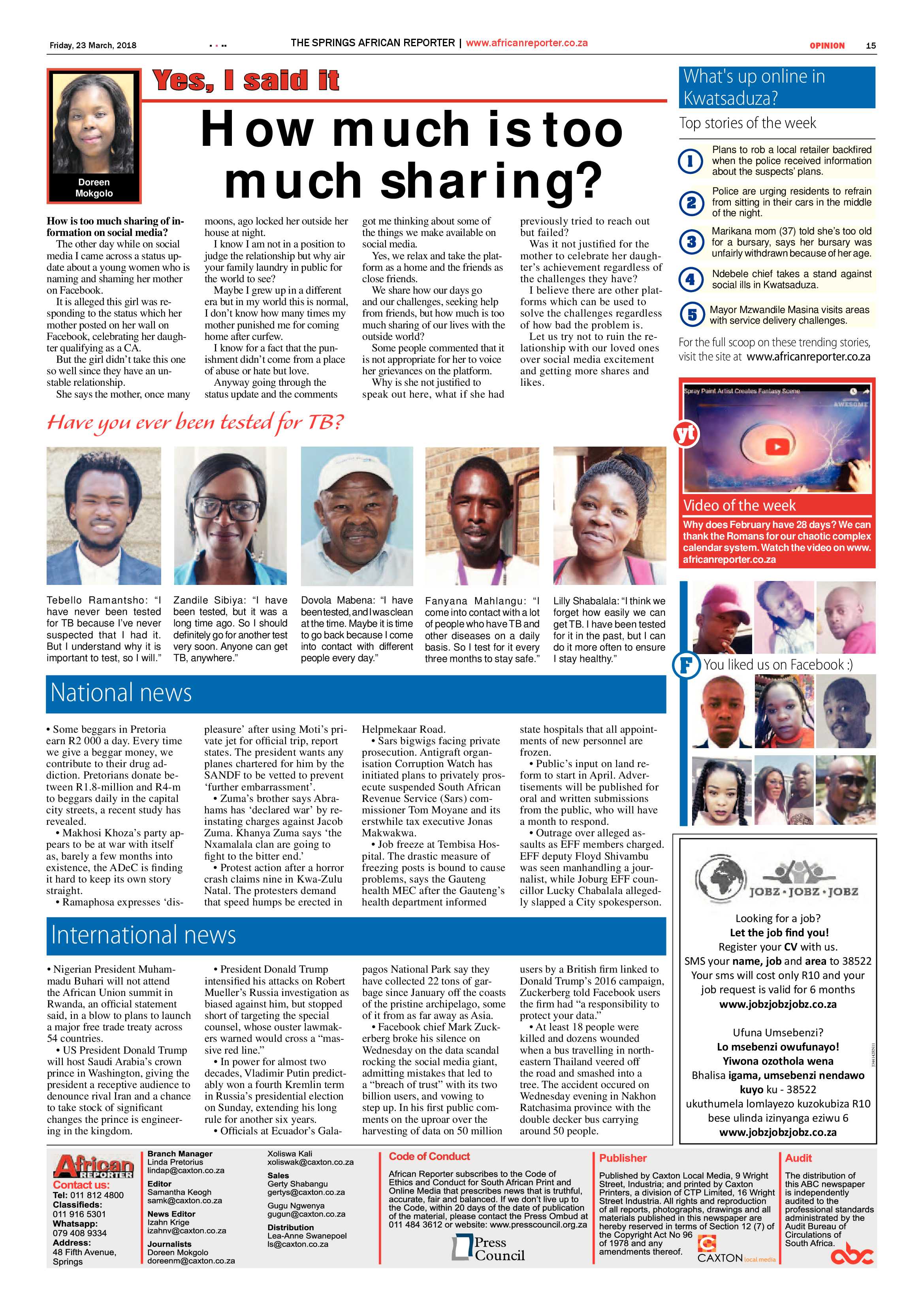 African Reporter 23 March 2018 page 15
