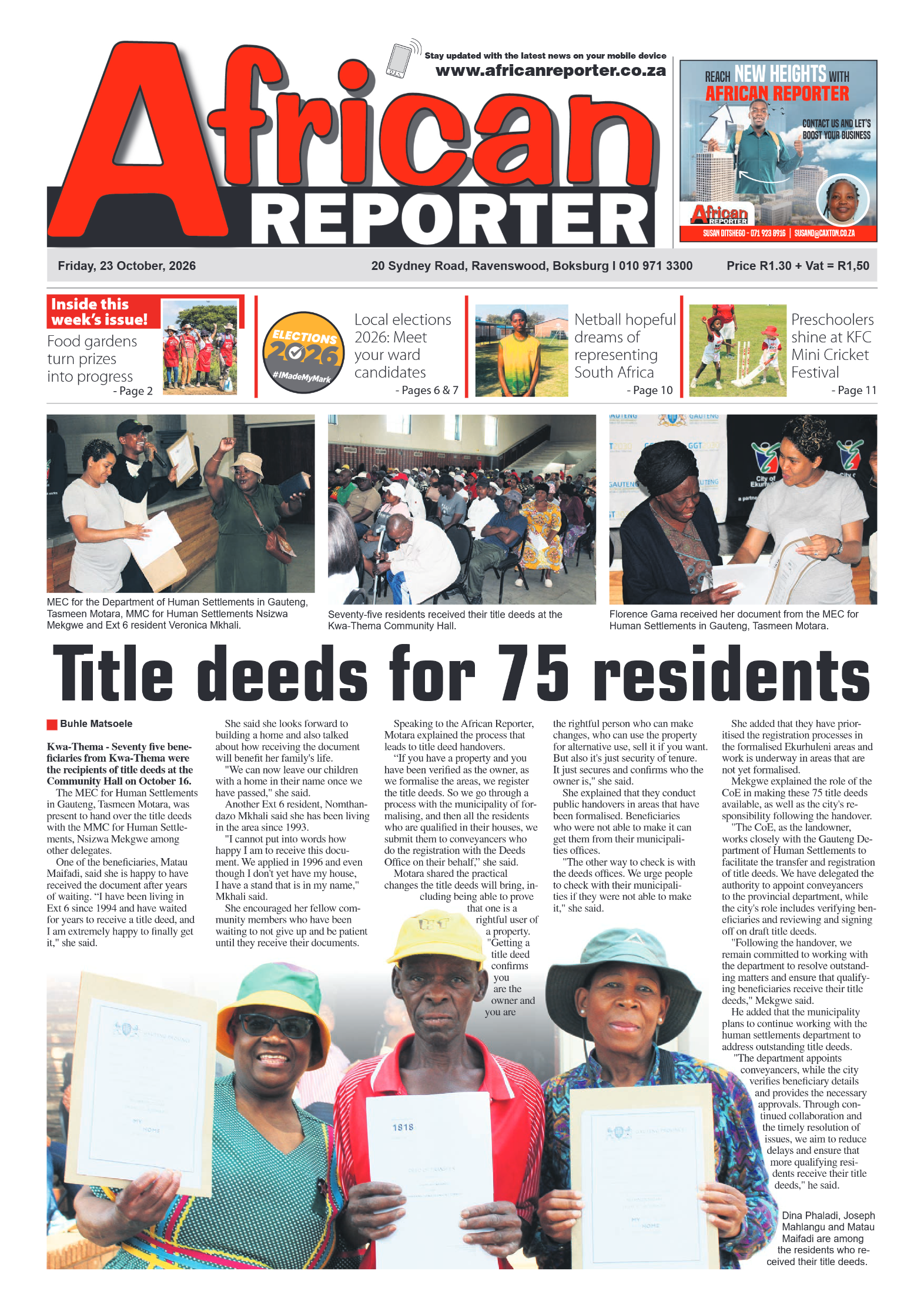 African Reporter 23 October 2026 page 1
