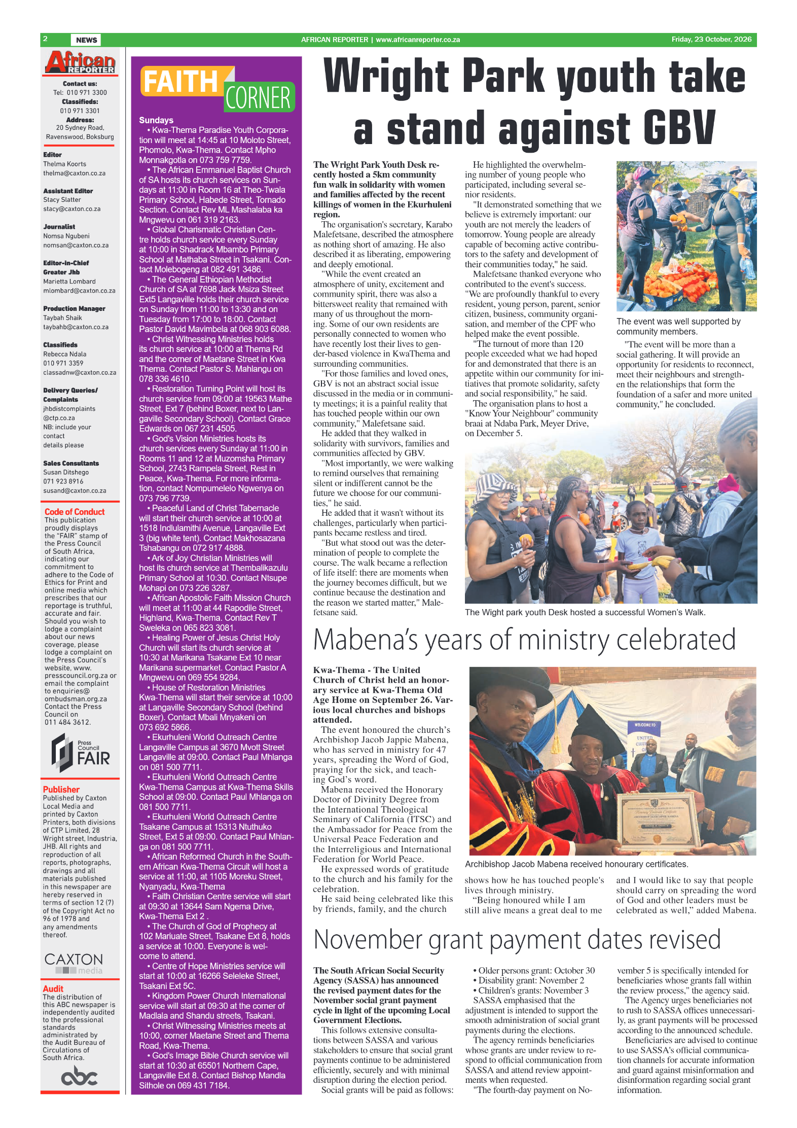 African Reporter 23 October 2026 page 2