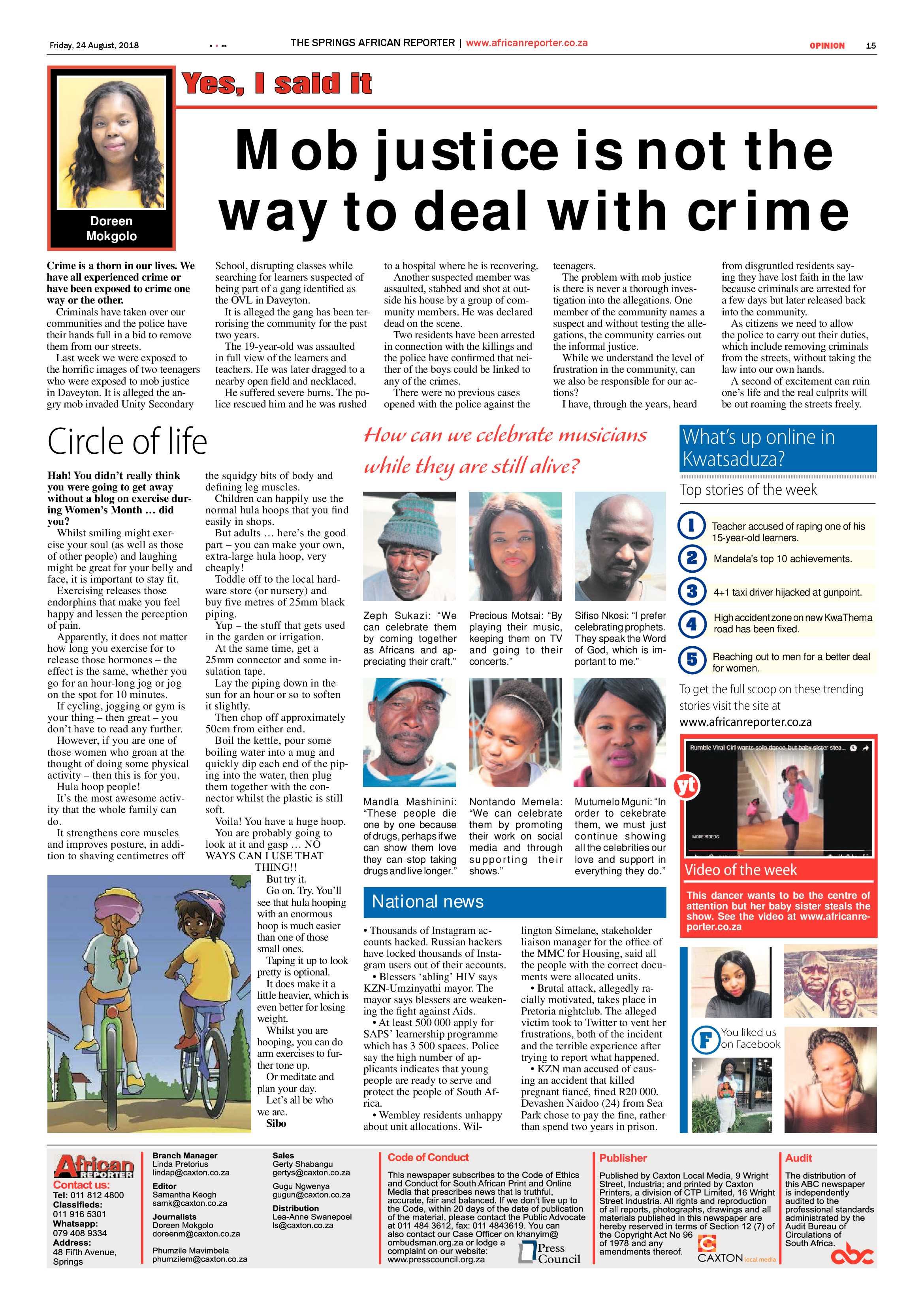 African Reporter 24 August 2018 page 15