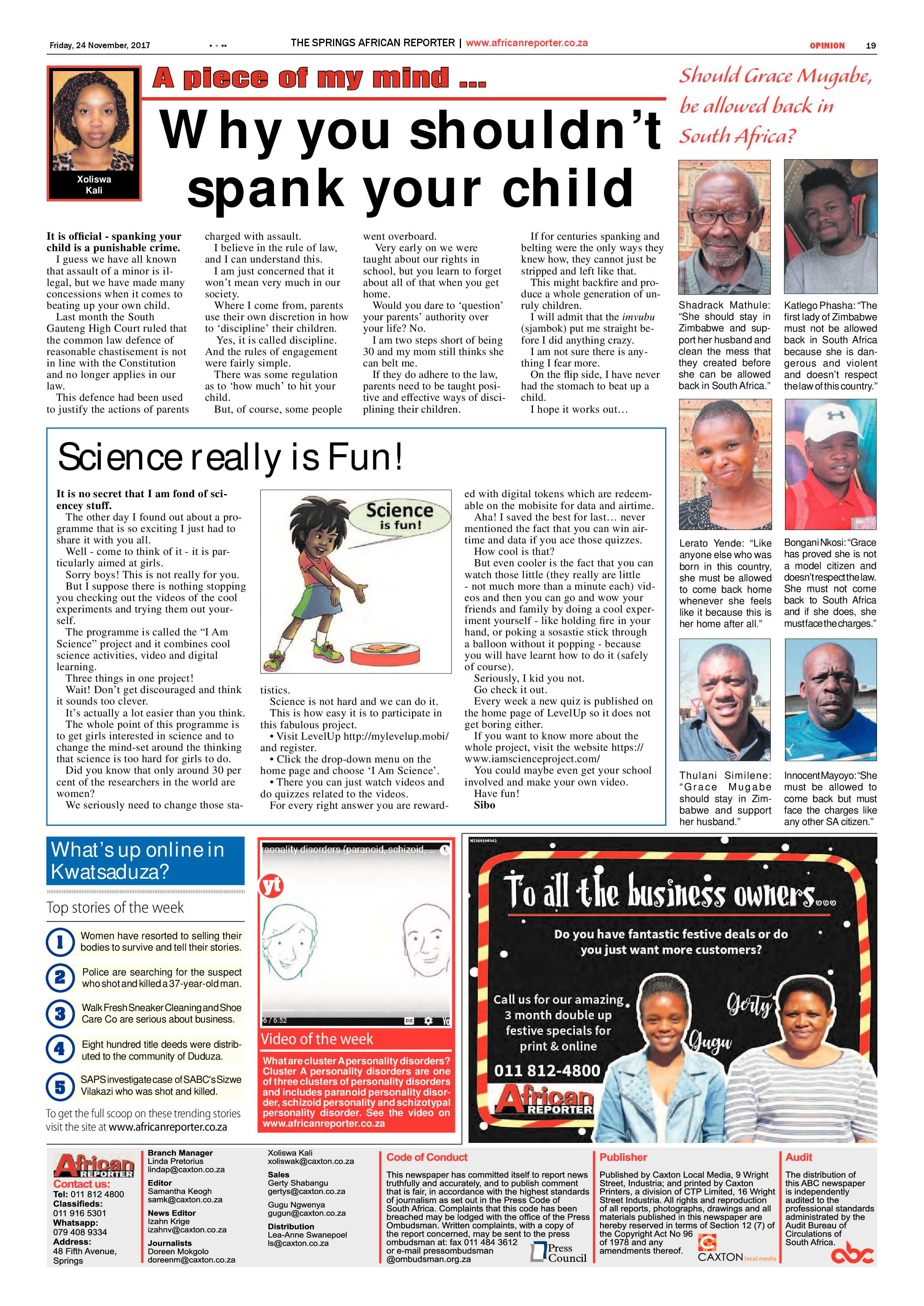 African Reporter 24 November 2017 page 19