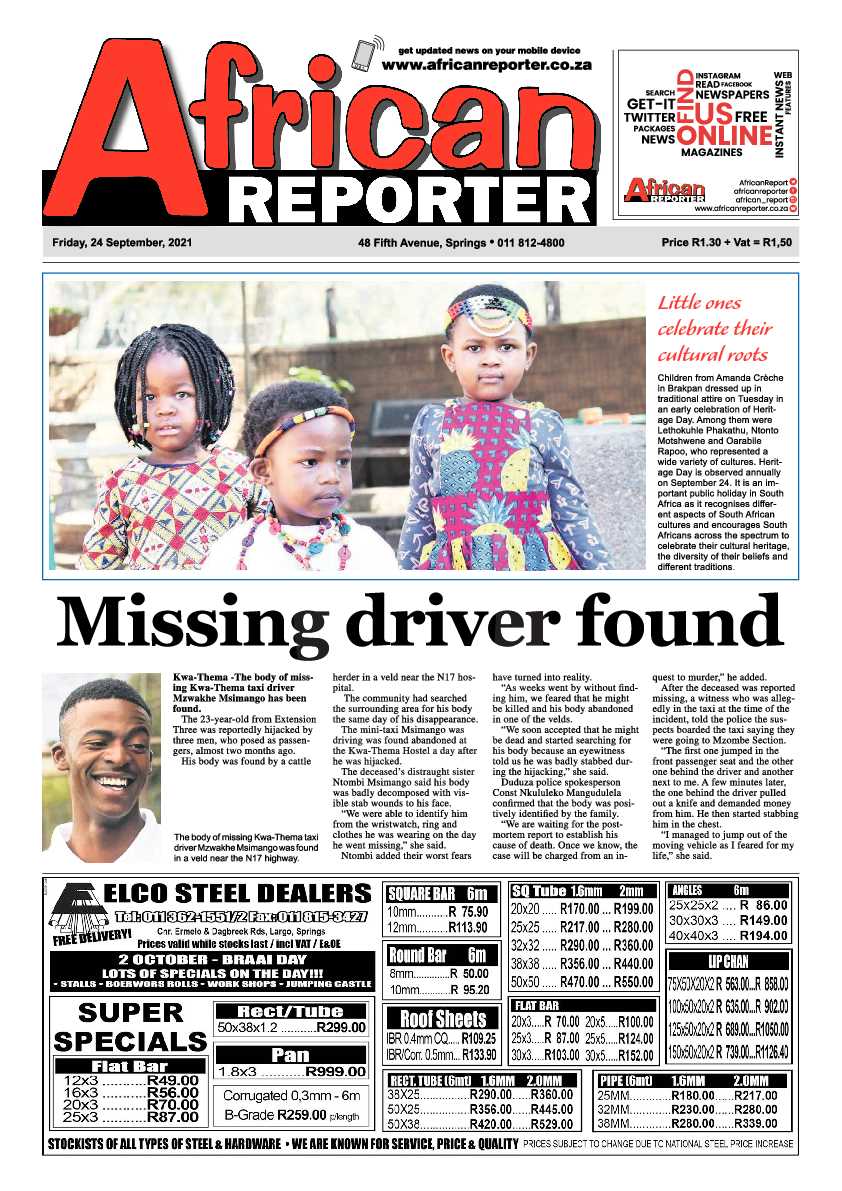 African Reporter 24 September 2021 page 1