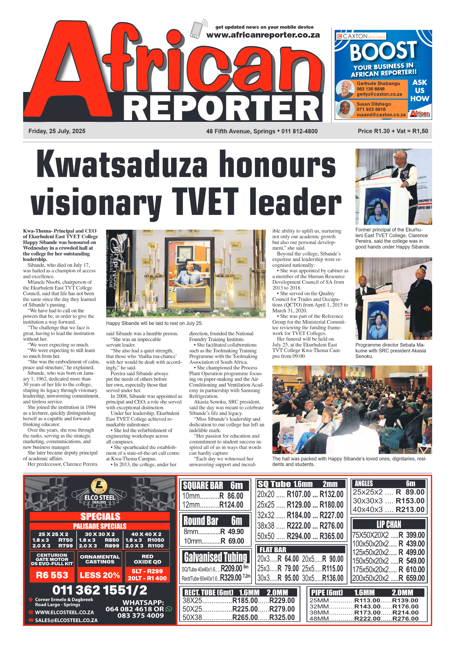 African Reporter 25 July 2025 page 1