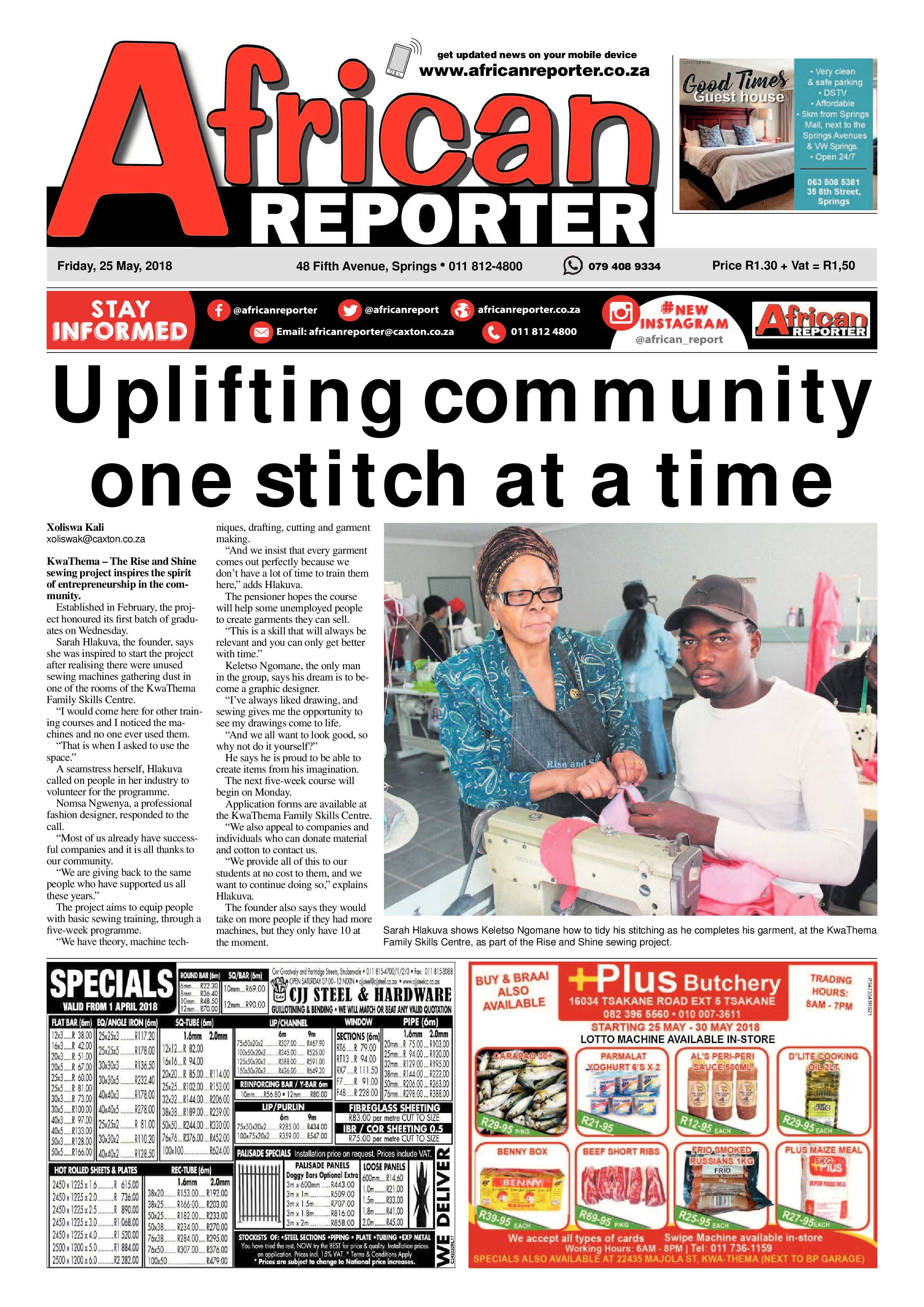 African Reporter 25 May 2018 page 1