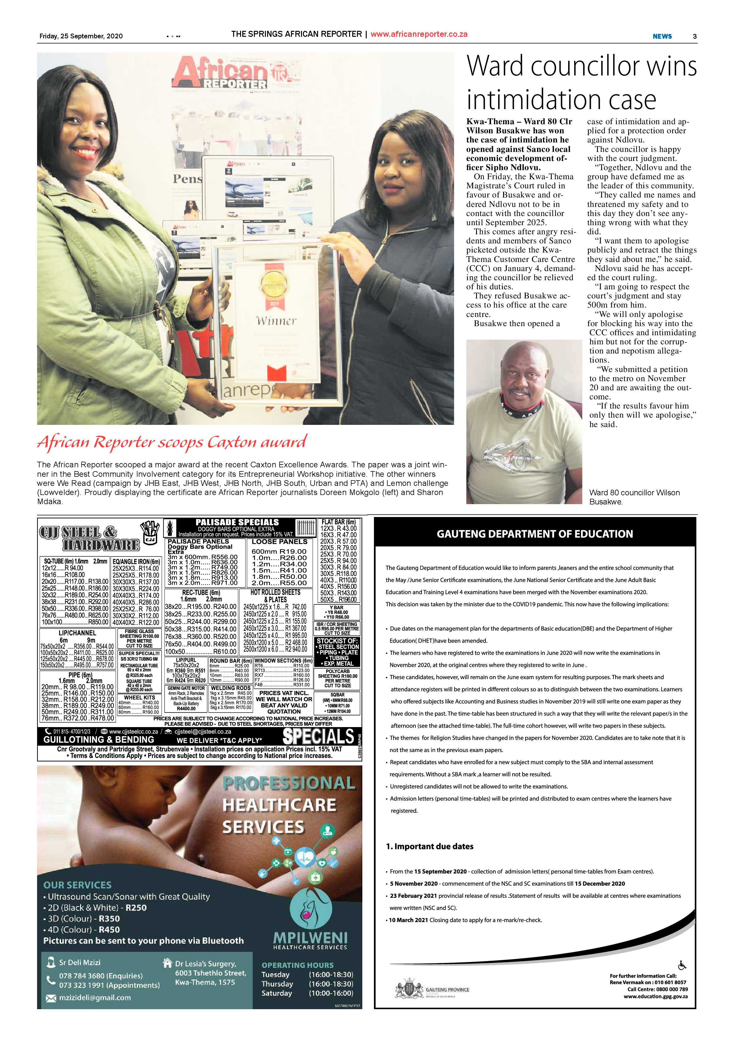 African Reporter 25 September 2020 page 3