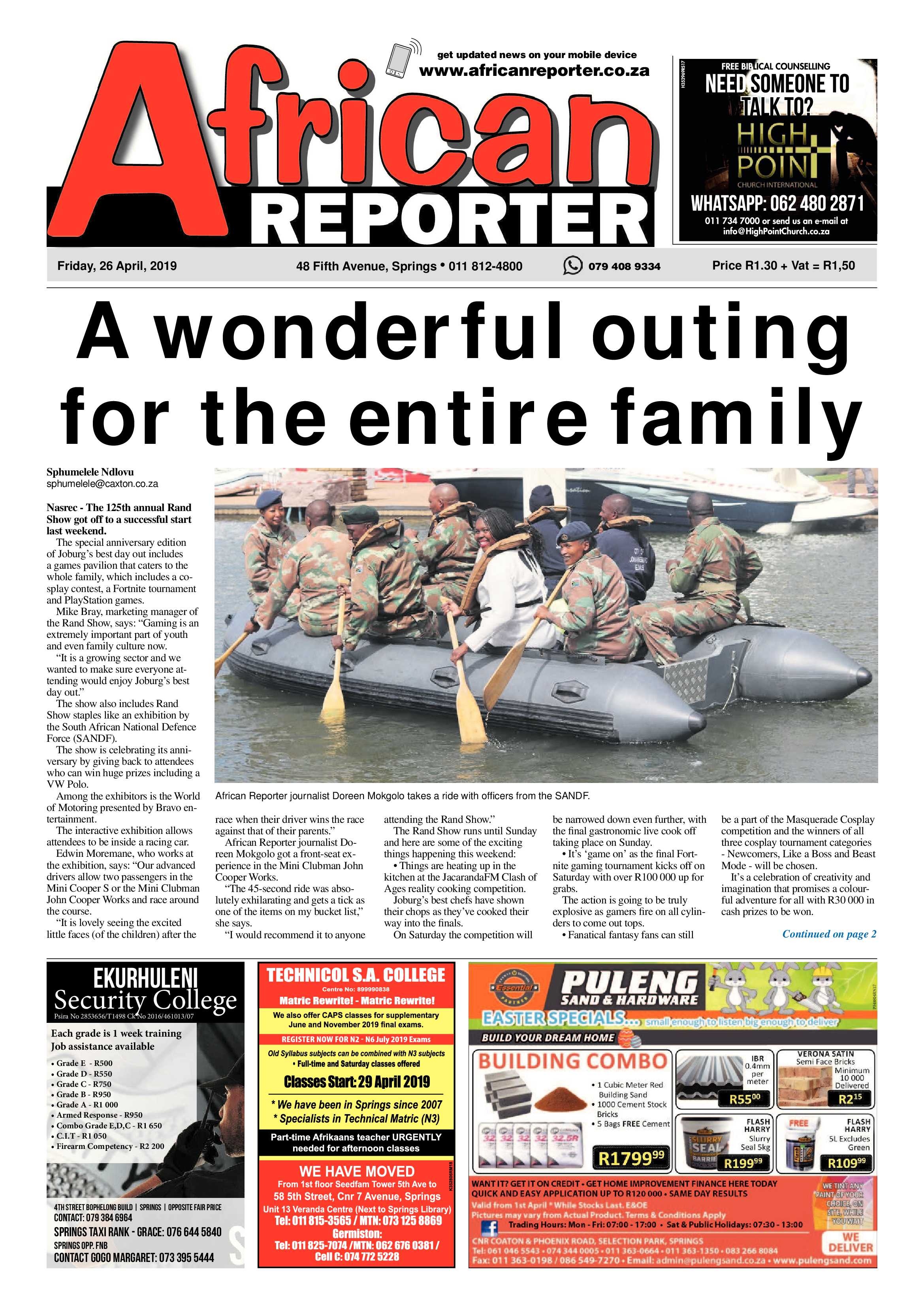 African Reporter 26 April 2019 page 1
