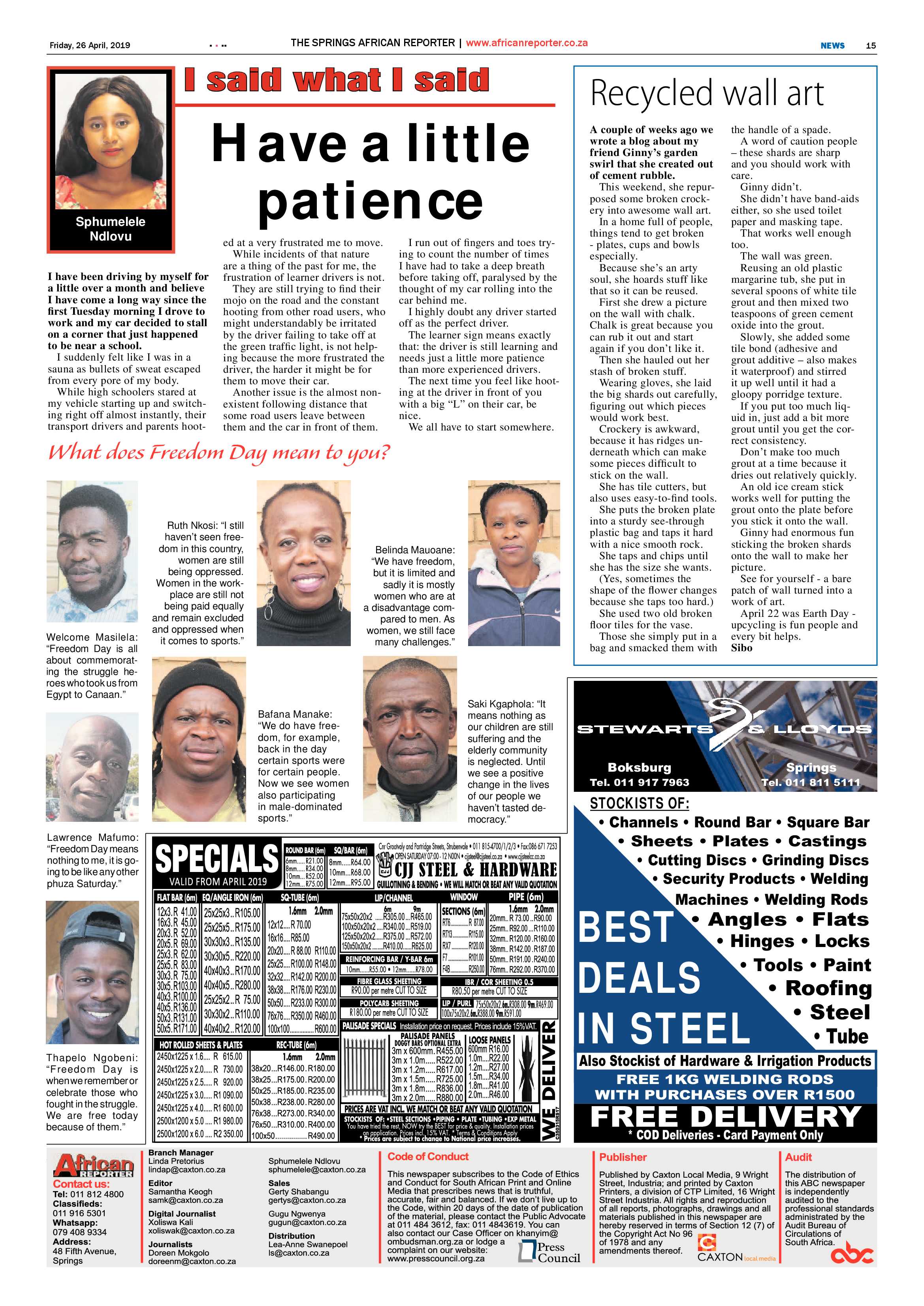 African Reporter 26 April 2019 page 15