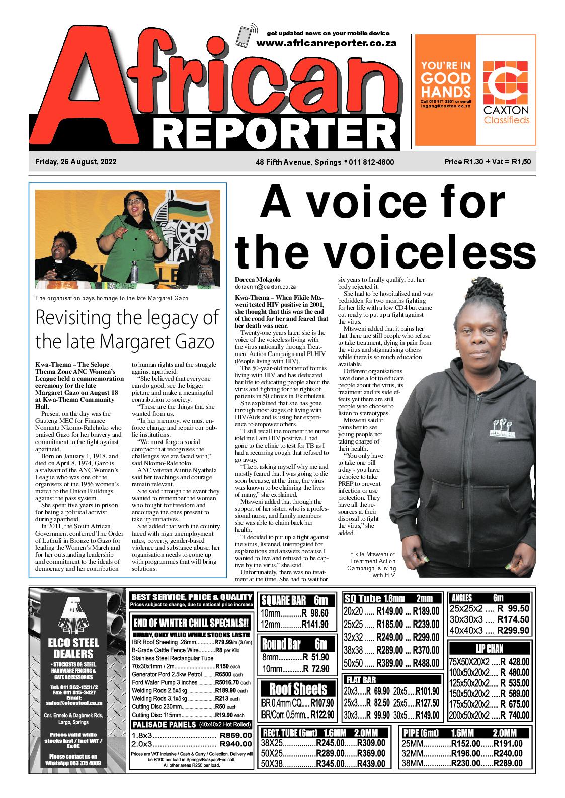 African Reporter 26 August 2022 page 1