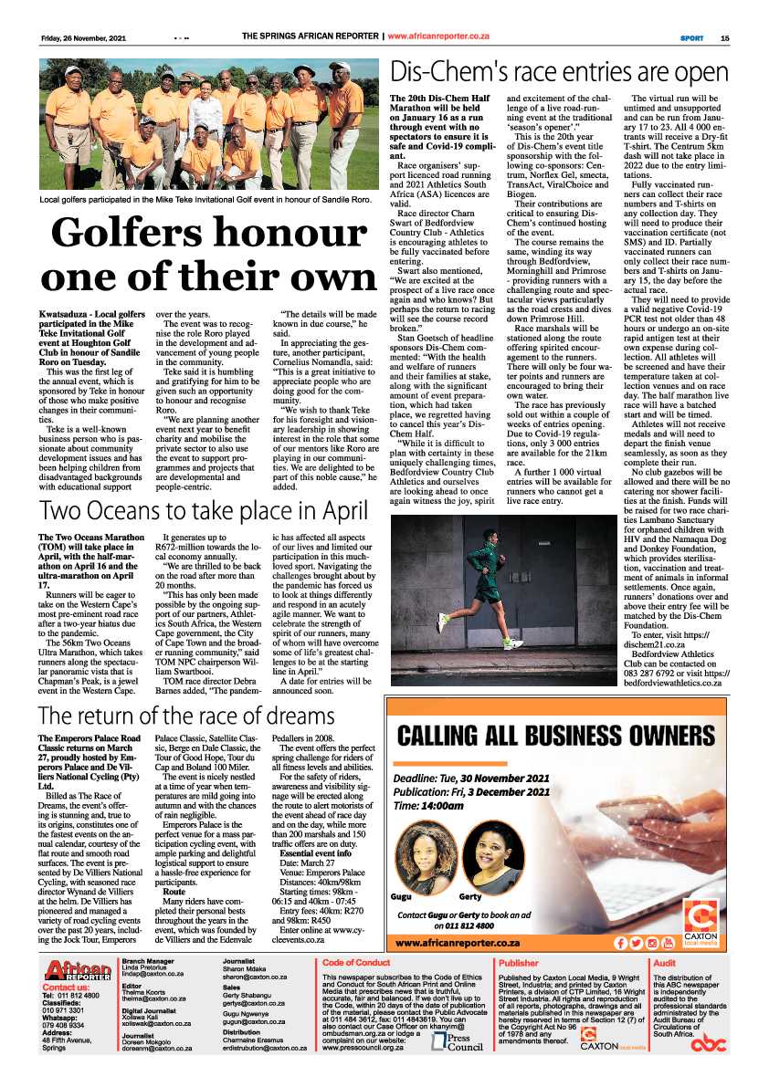 African Reporter 26 November 2021 page 15