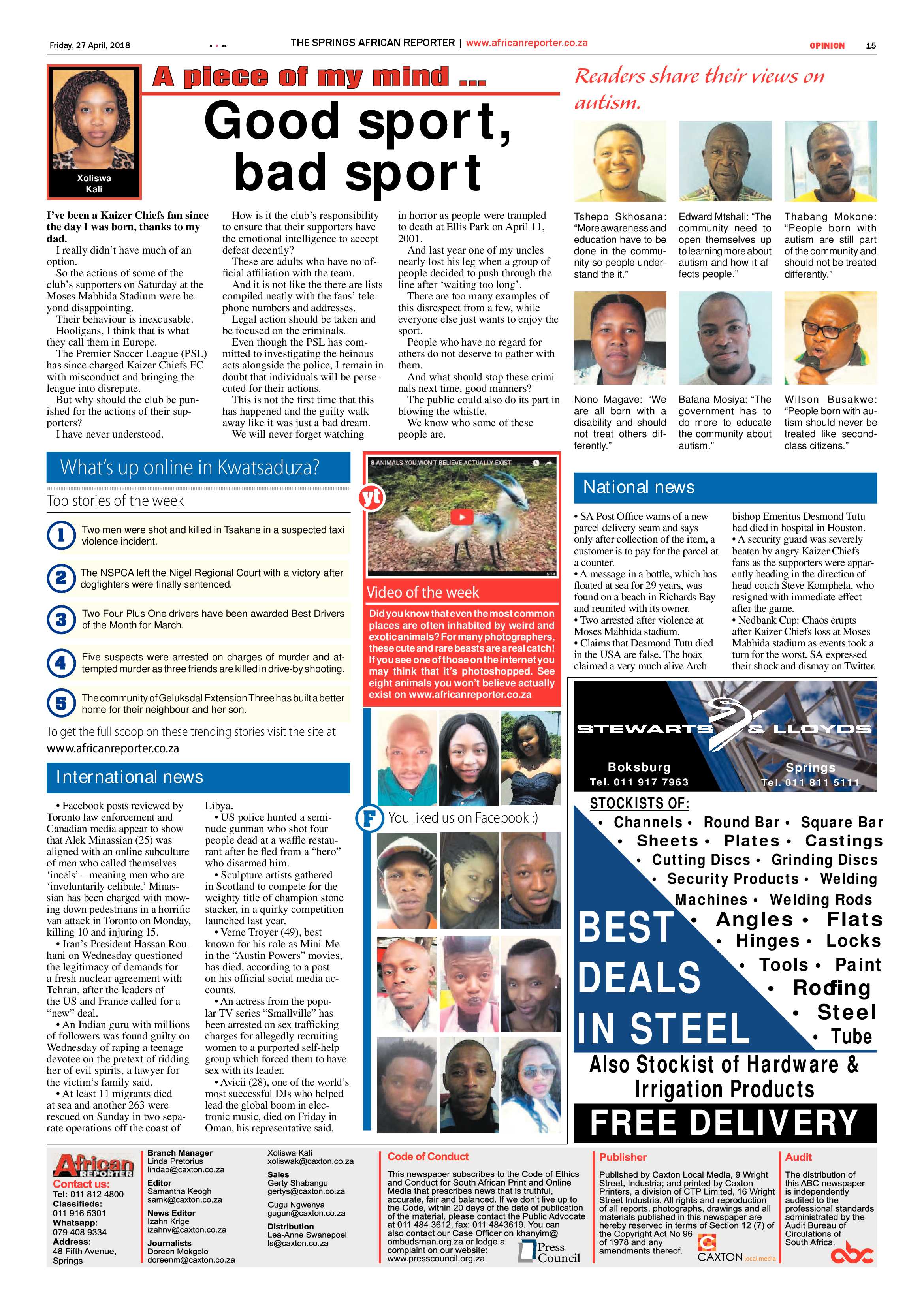 African Reporter 27 April 2018 page 15