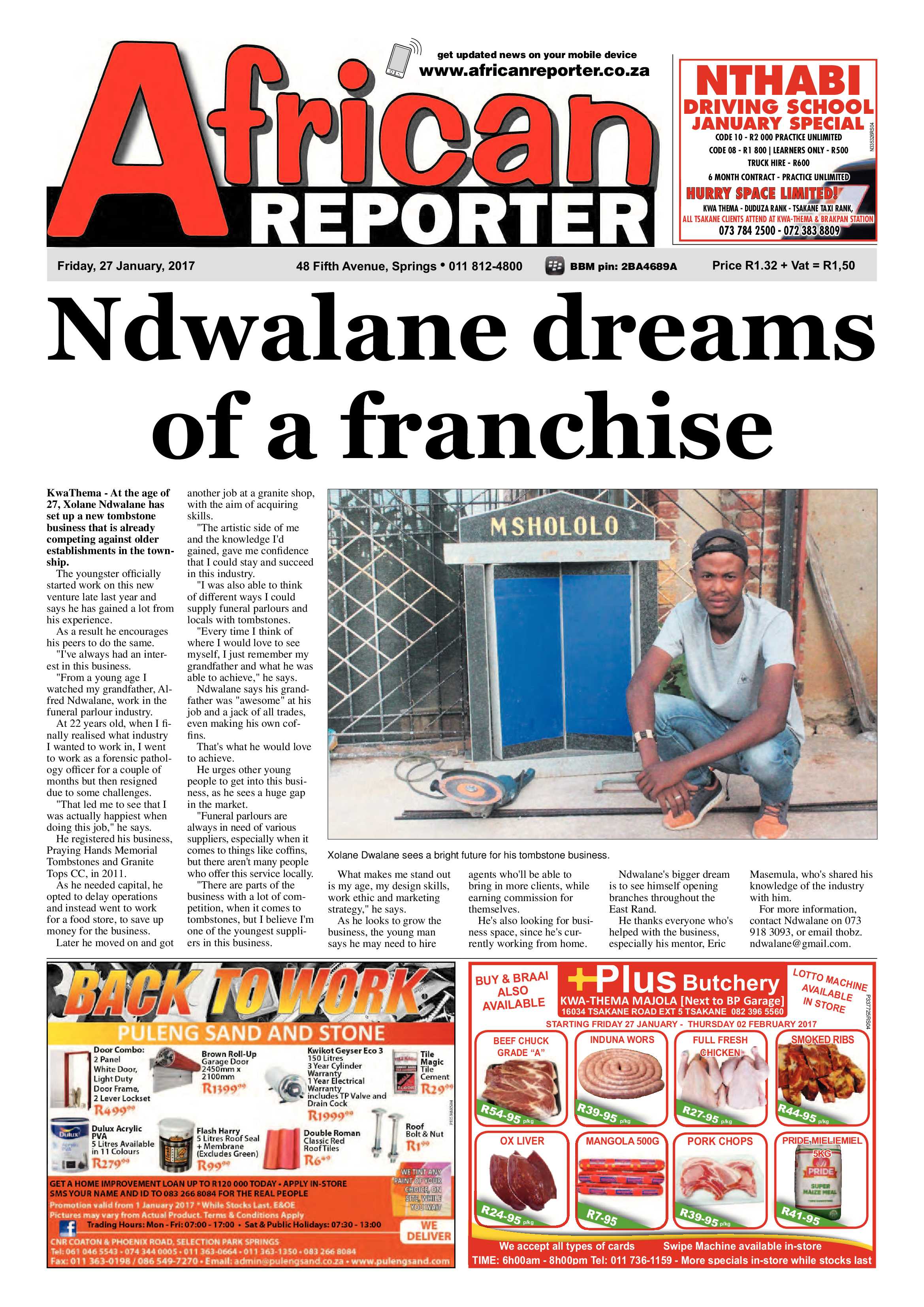 African Reporter 27 January 2017 page 1