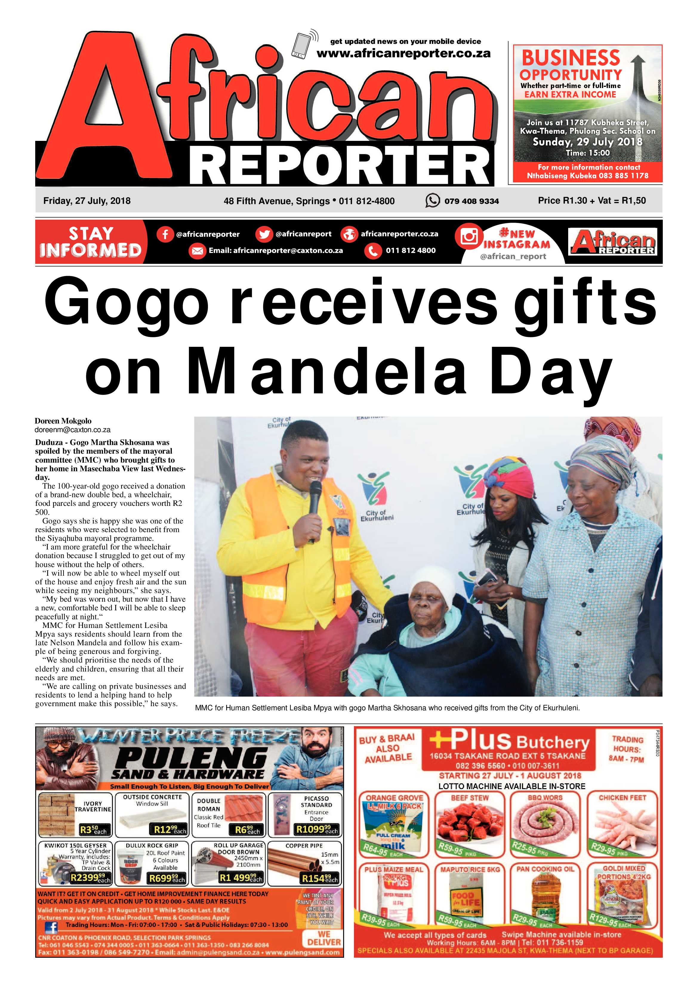 African Reporter 27 July 2018 page 1