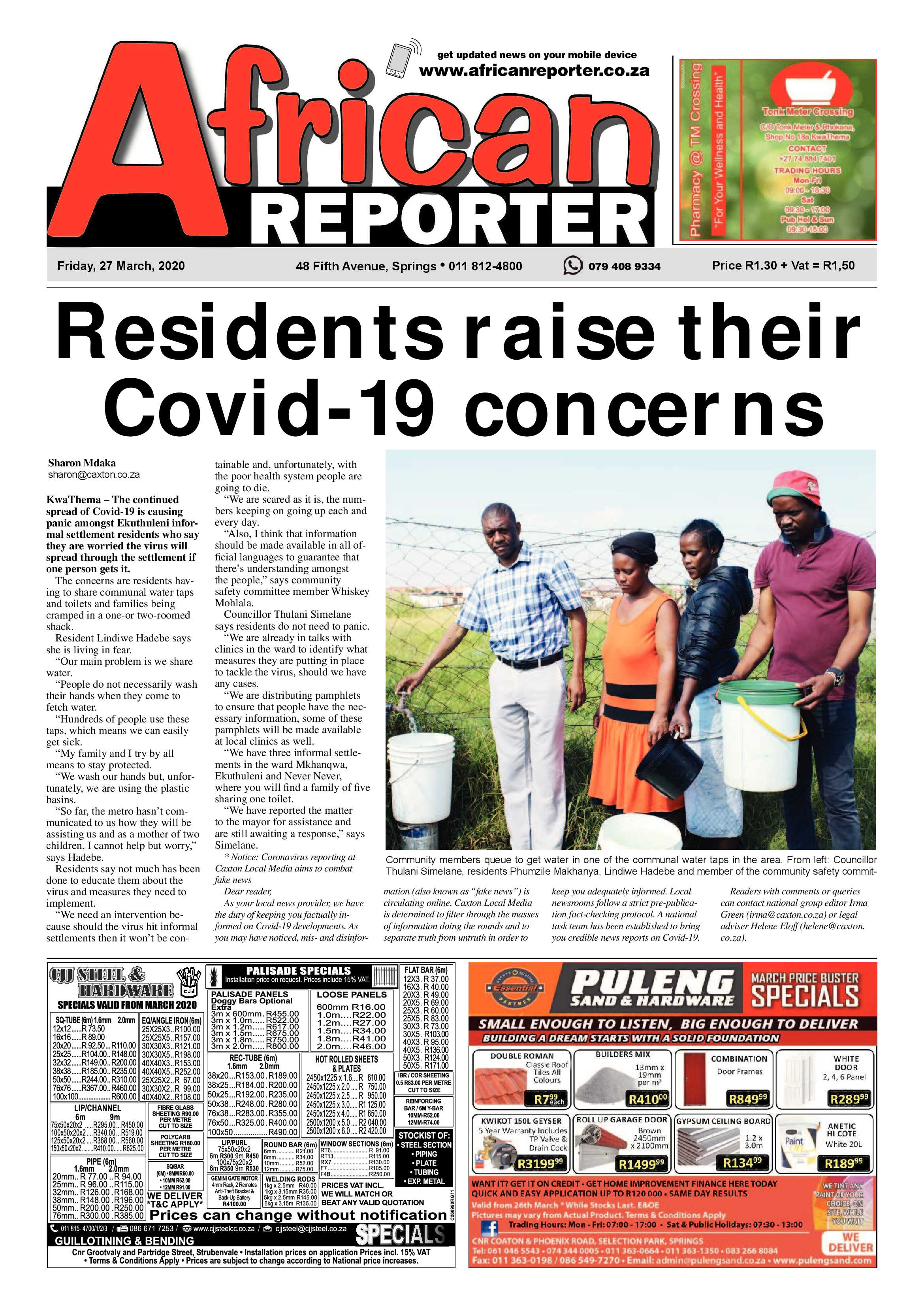 African Reporter 27 March 2020 page 1