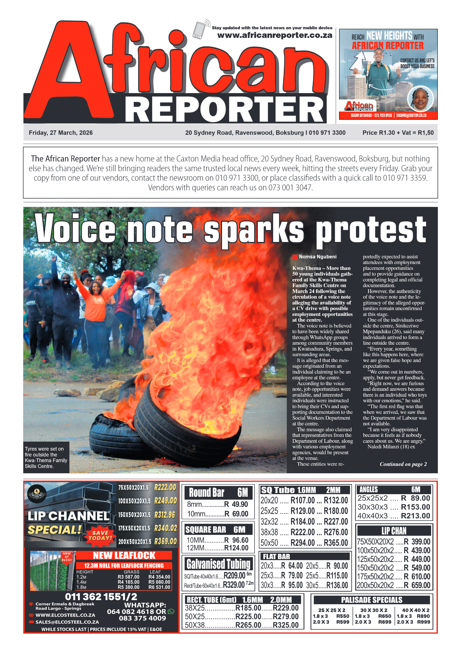 African Reporter 27 March 2026 page 1
