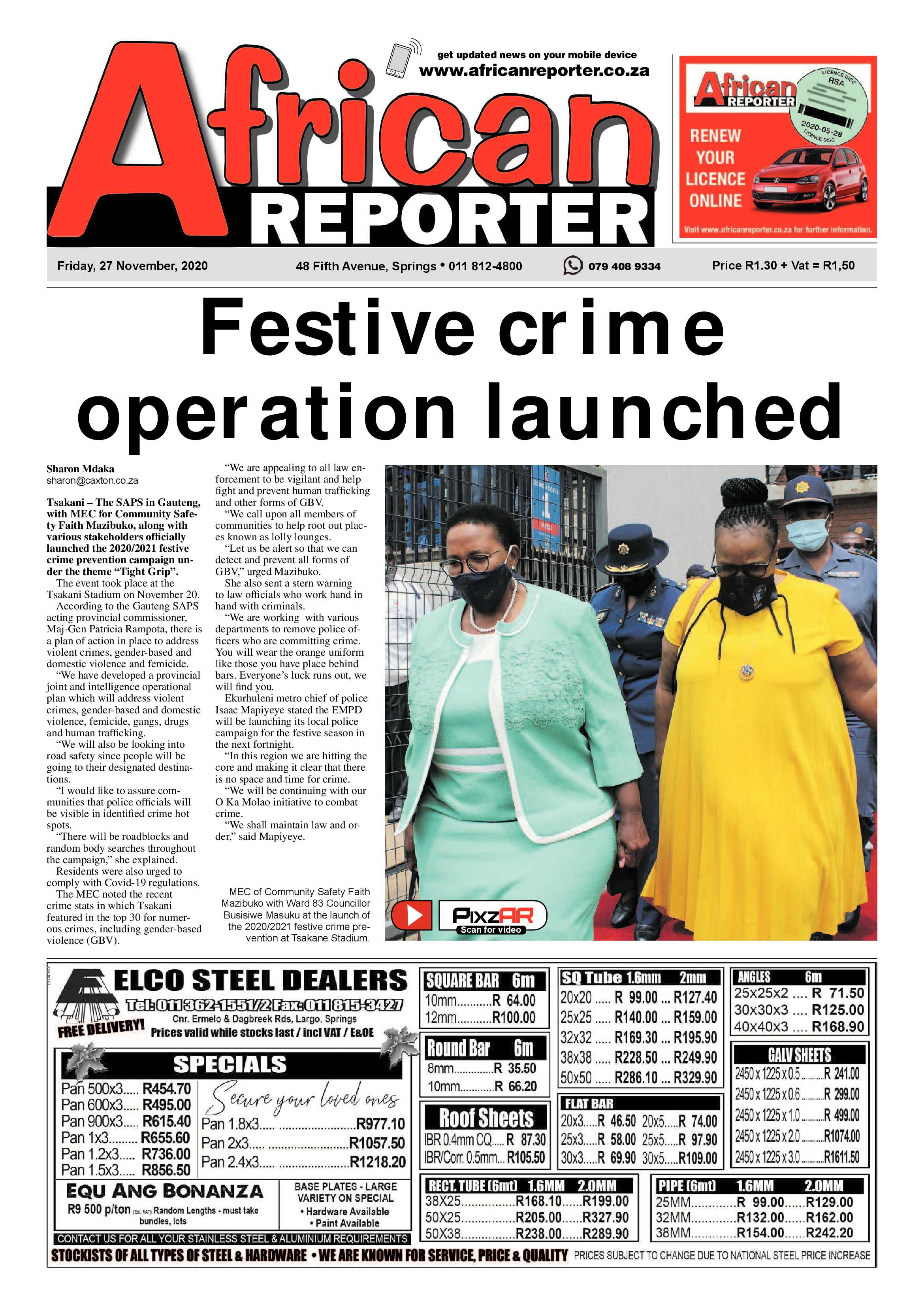 African Reporter 27 November 2020 page 1