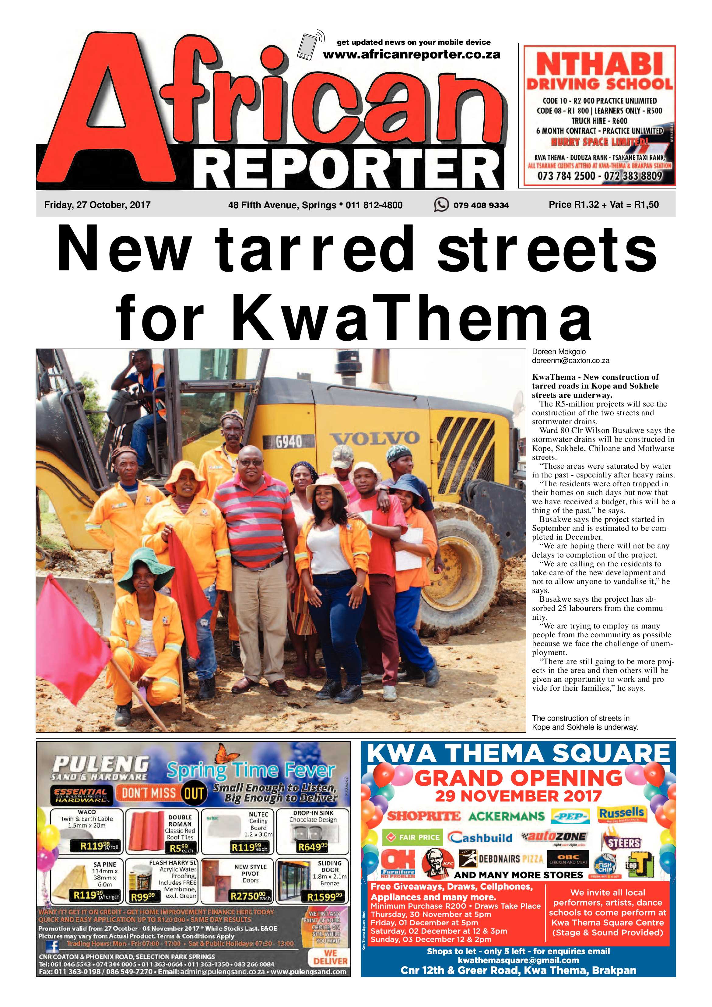 African Reporter 27 October 2017 page 1