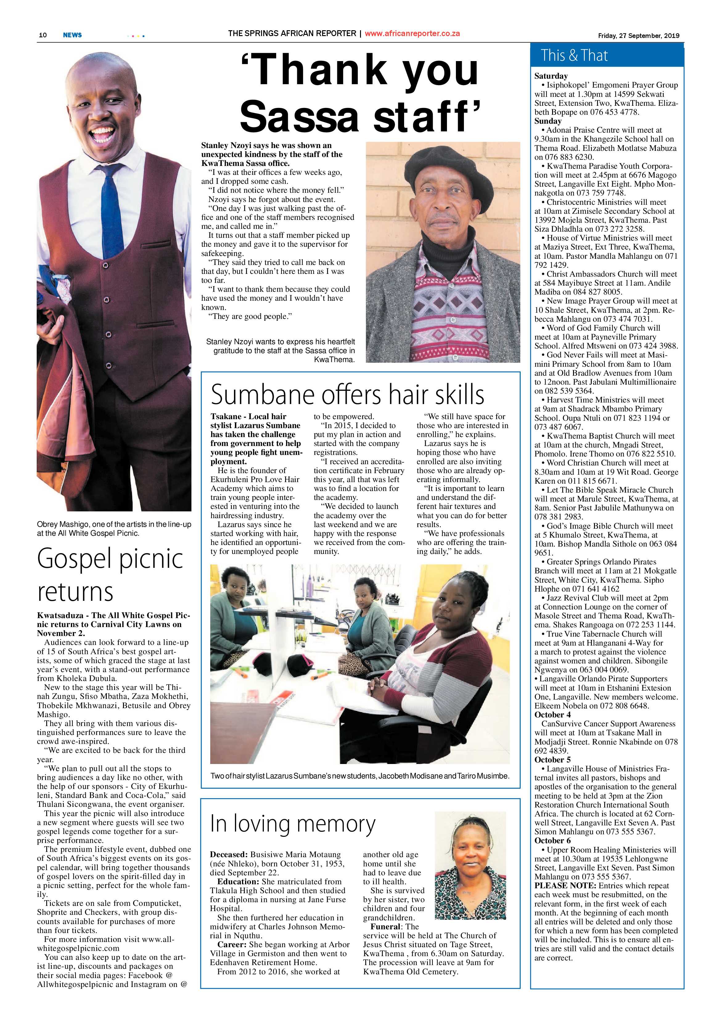 African Reporter 27 September 2019 page 10