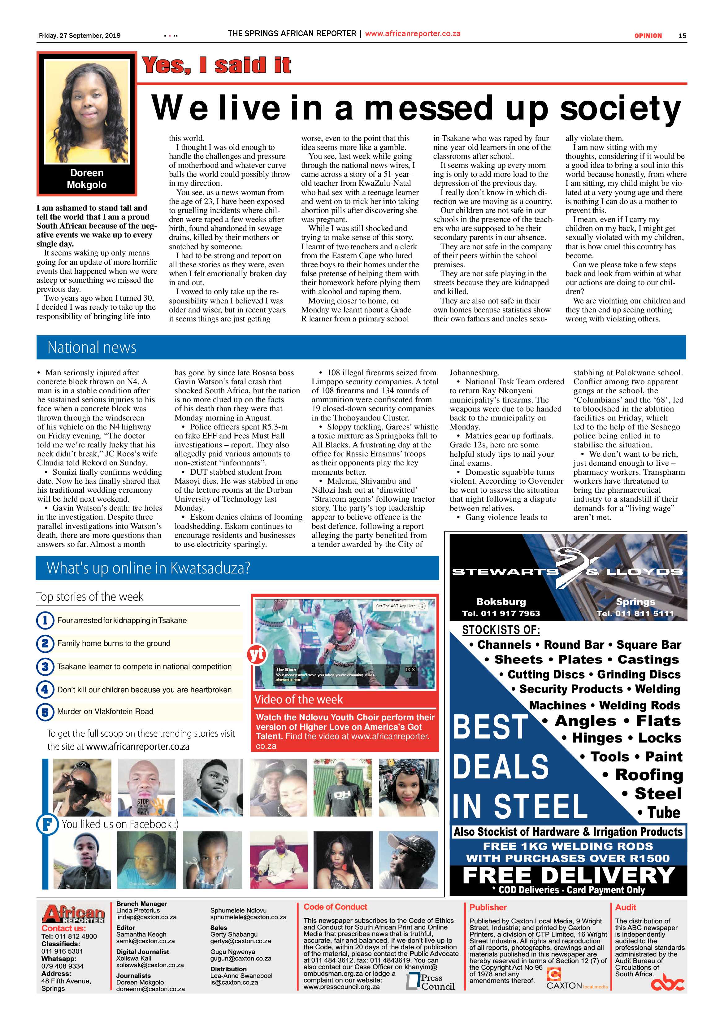 African Reporter 27 September 2019 page 15
