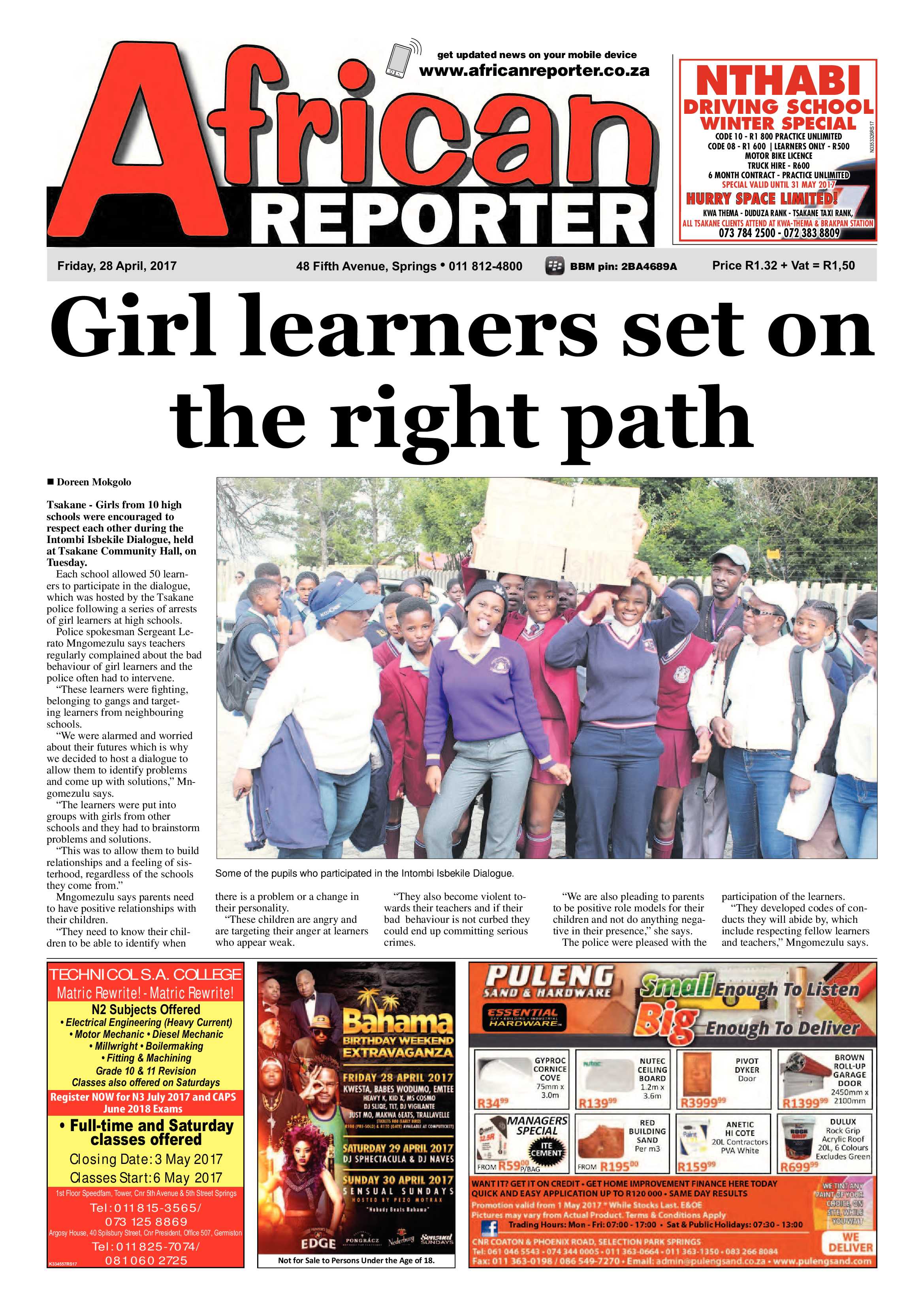 African Reporter 28 April 2017 page 1