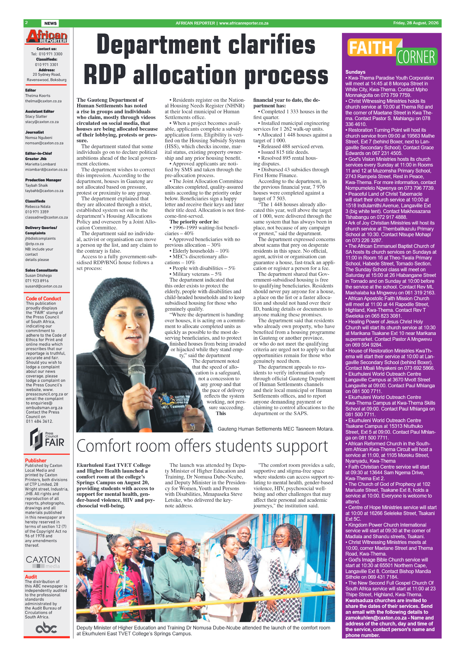 African Reporter 28 August 2026 page 2