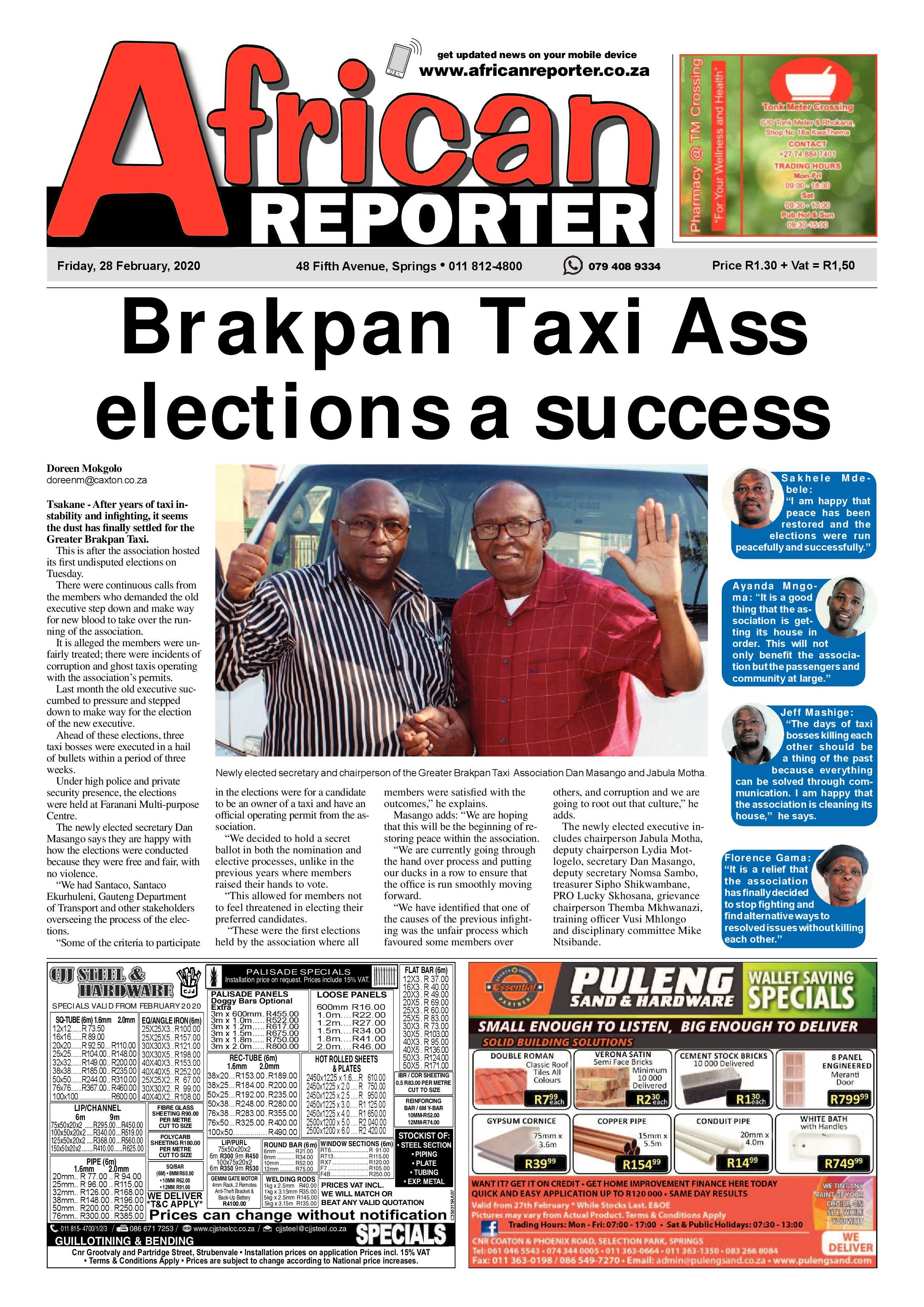 African Reporter 28 February 2020 page 1